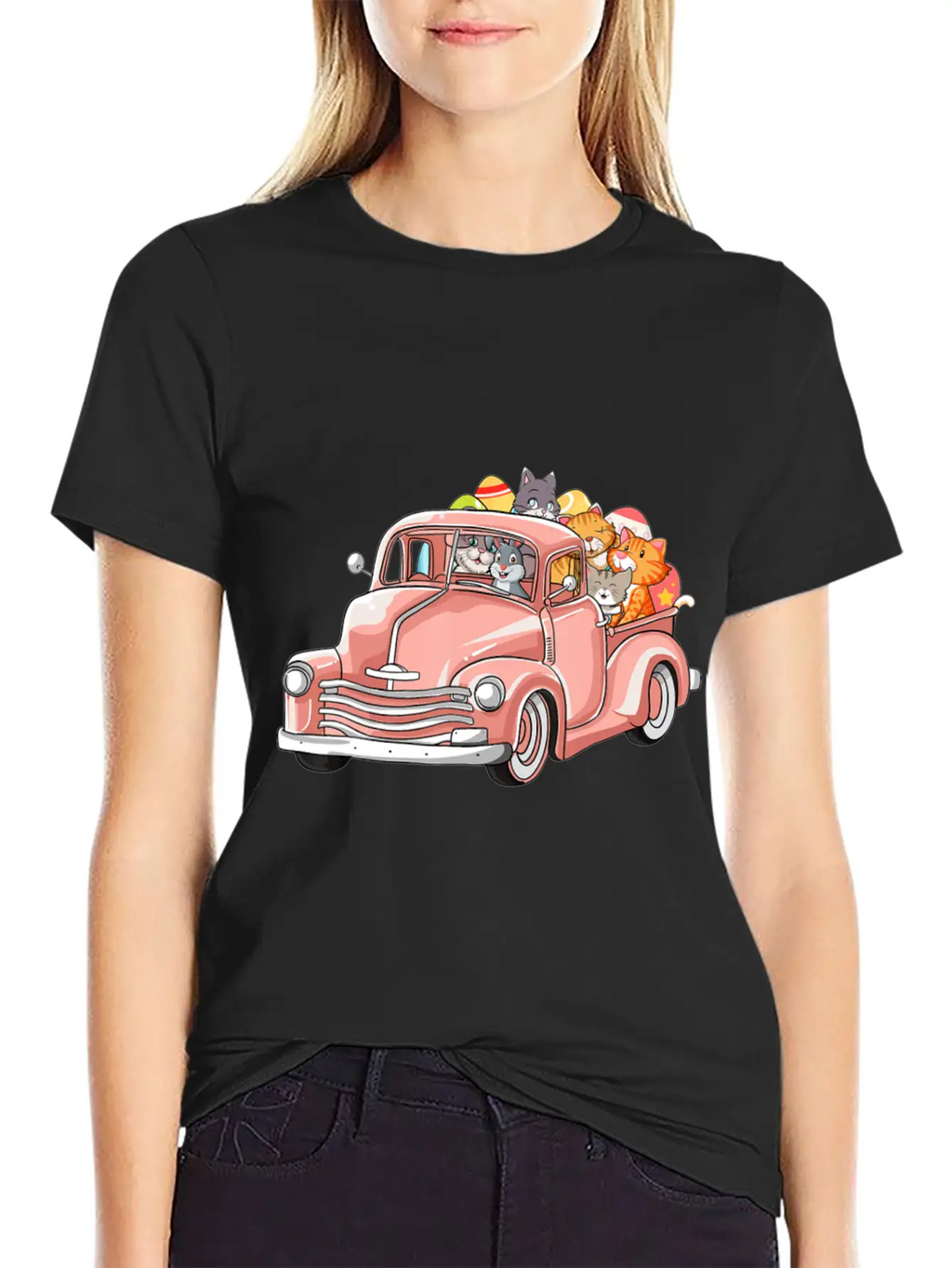 Truck With Cats Bunny Cute Easter Day Gift Men Essential Cotton Tee For Daily Outfits – Unisex Style