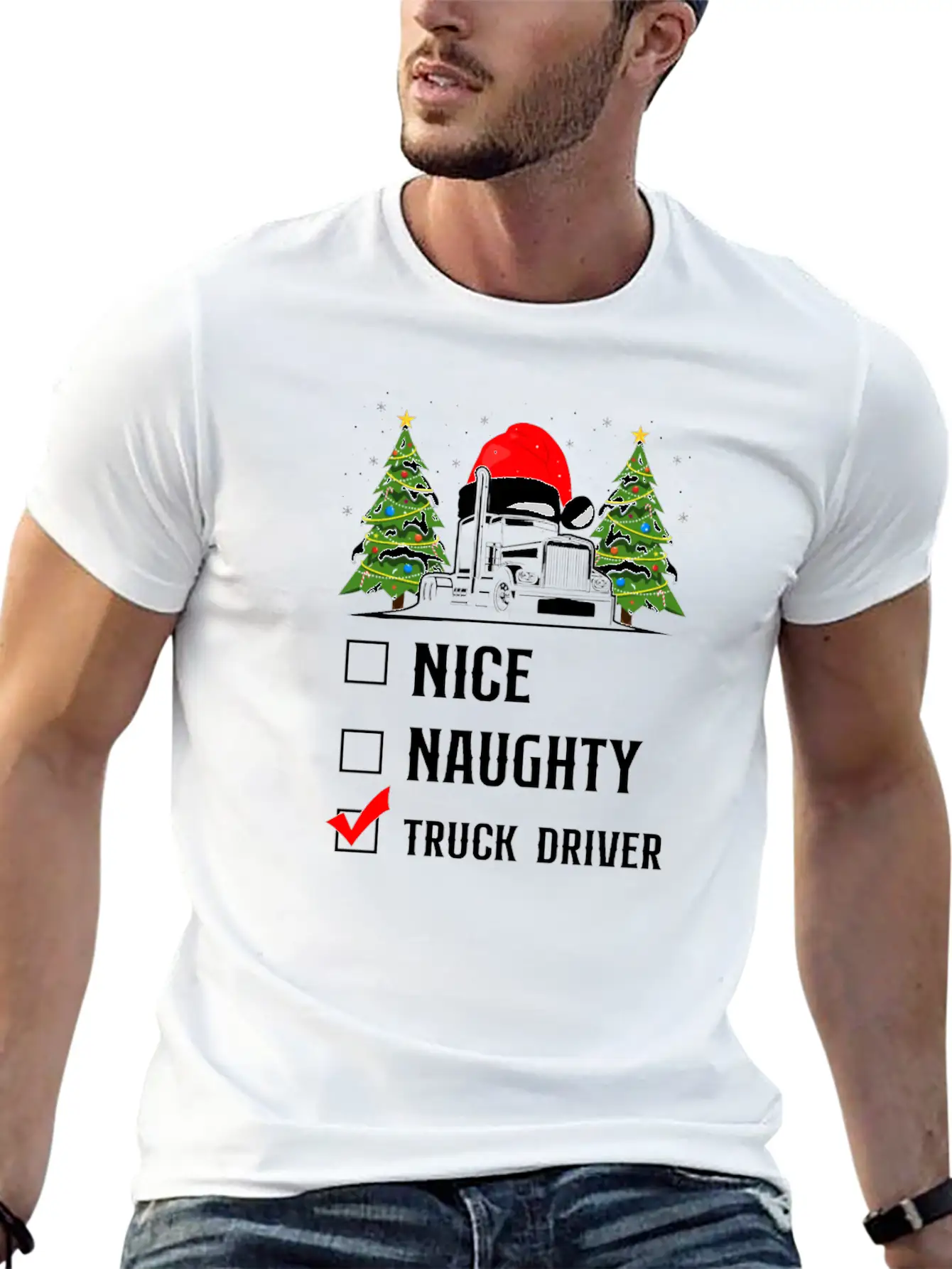 Trucker Truck Driver Christmas Stylish Everyday T-Shirt – Unisex Basic Cotton Tee