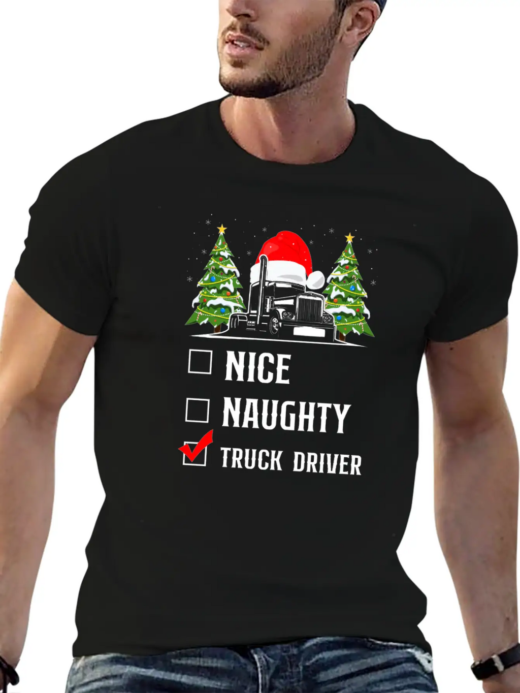 Trucker Truck Driver Christmas Stylish Everyday T-Shirt – Unisex Basic Cotton Tee