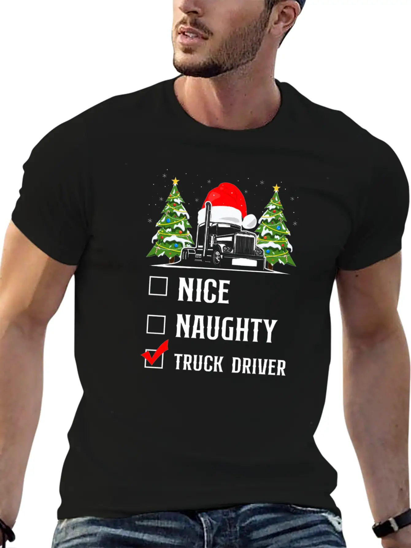 Trucker Truck Driver Christmas Stylish Everyday T-Shirt – Unisex Basic Cotton Tee