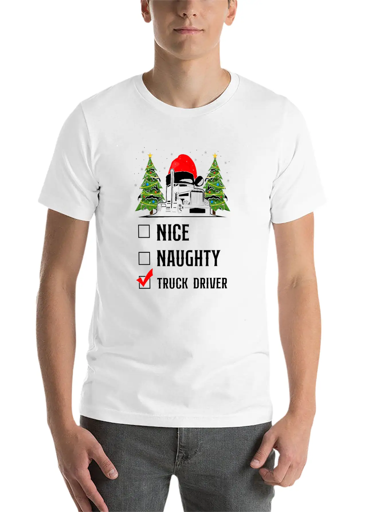 Trucker Truck Driver Christmas Stylish Everyday T-Shirt – Unisex Basic Cotton Tee
