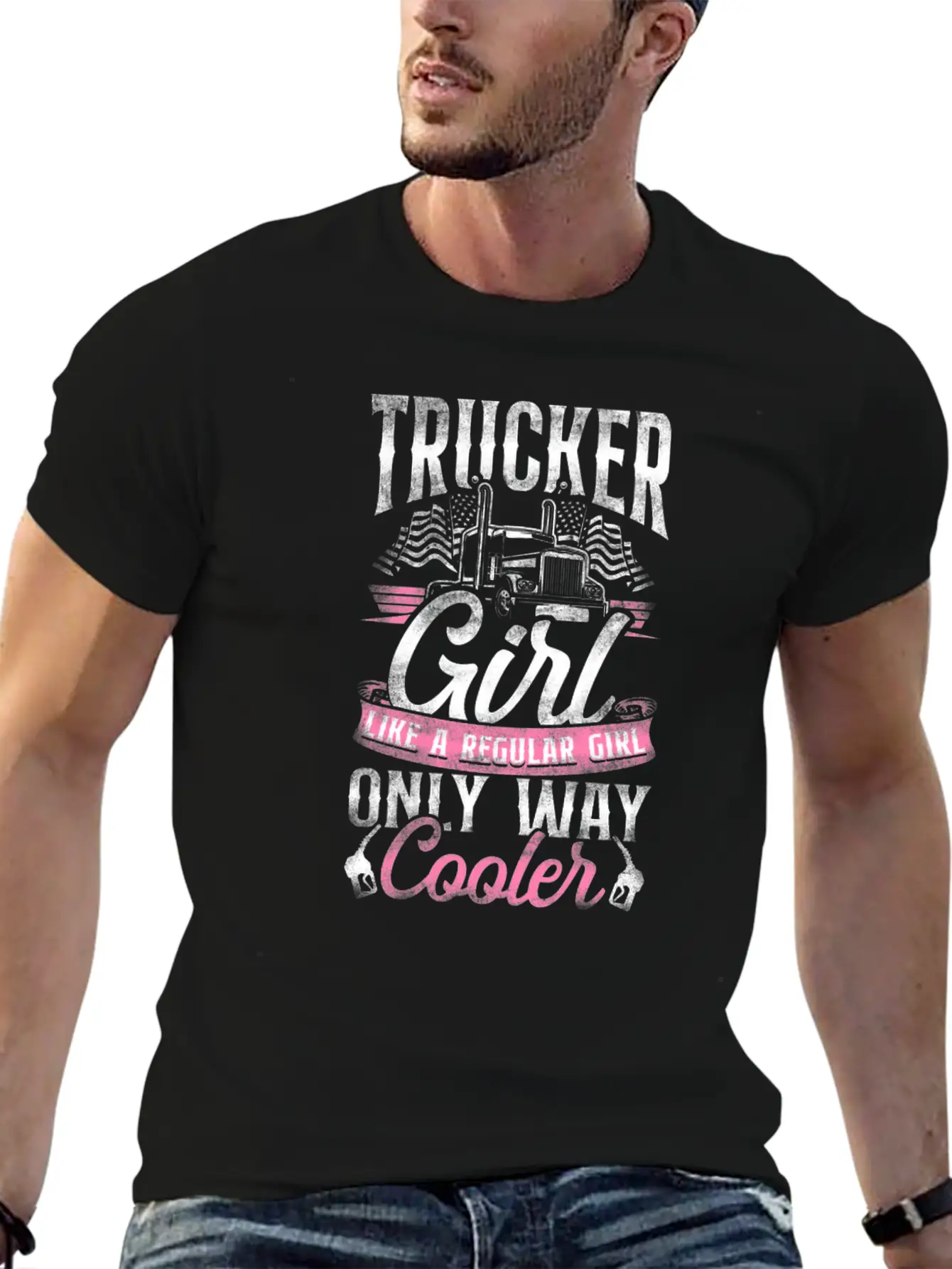 Trucker Truck Driver Girl Vintage Basic Graphic T-Shirt – Daily Comfort In Soft Cotton