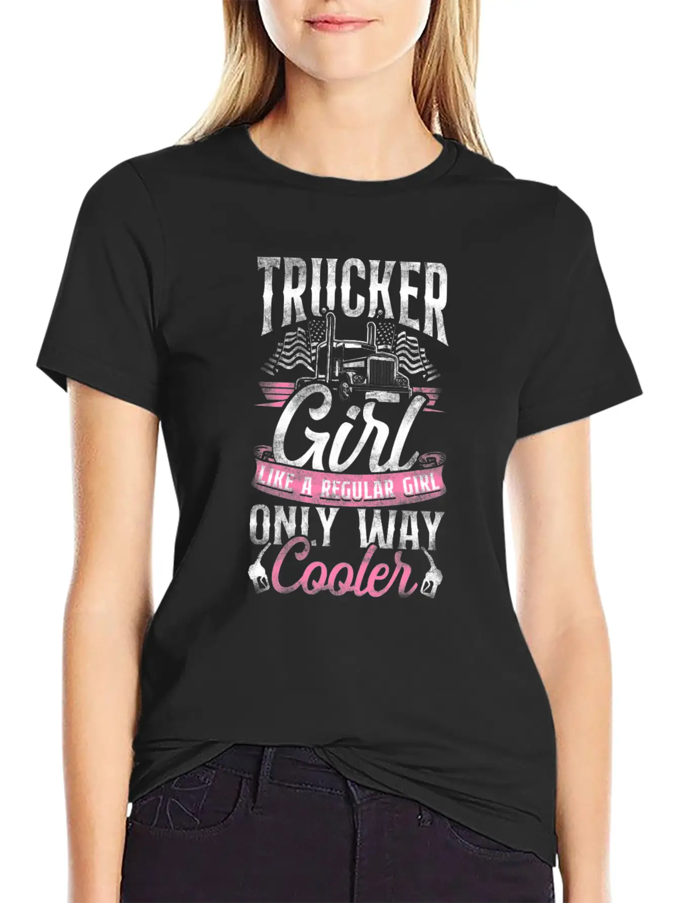 Trucker Truck Driver Girl Vintage Basic Graphic T-Shirt – Daily Comfort In Soft Cotton