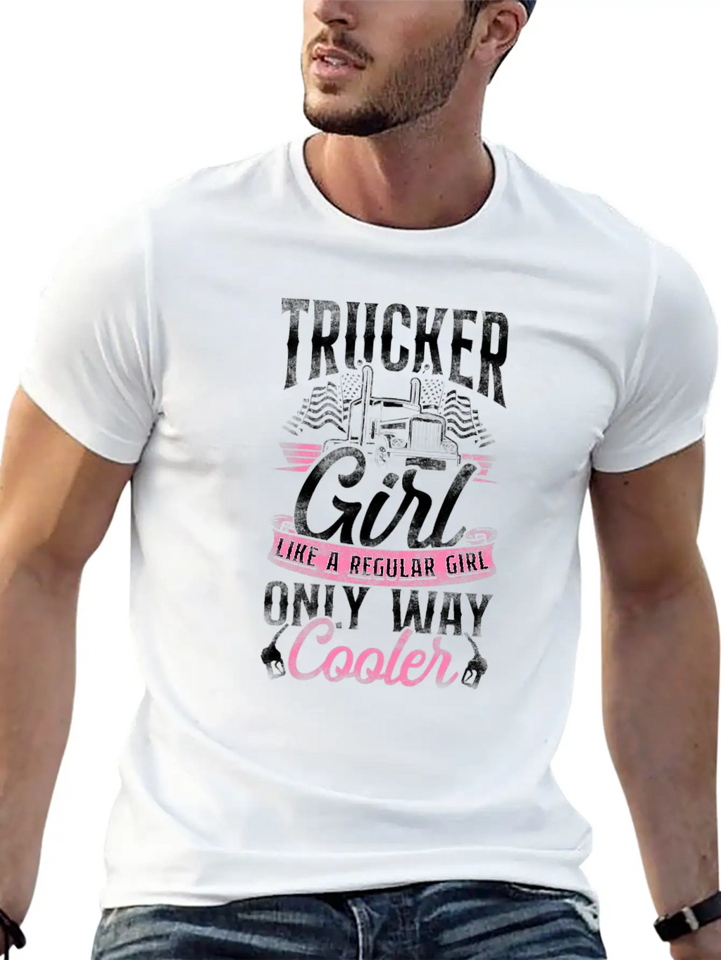 Trucker Truck Driver Girl Vintage Basic Graphic T-Shirt – Daily Comfort In Soft Cotton