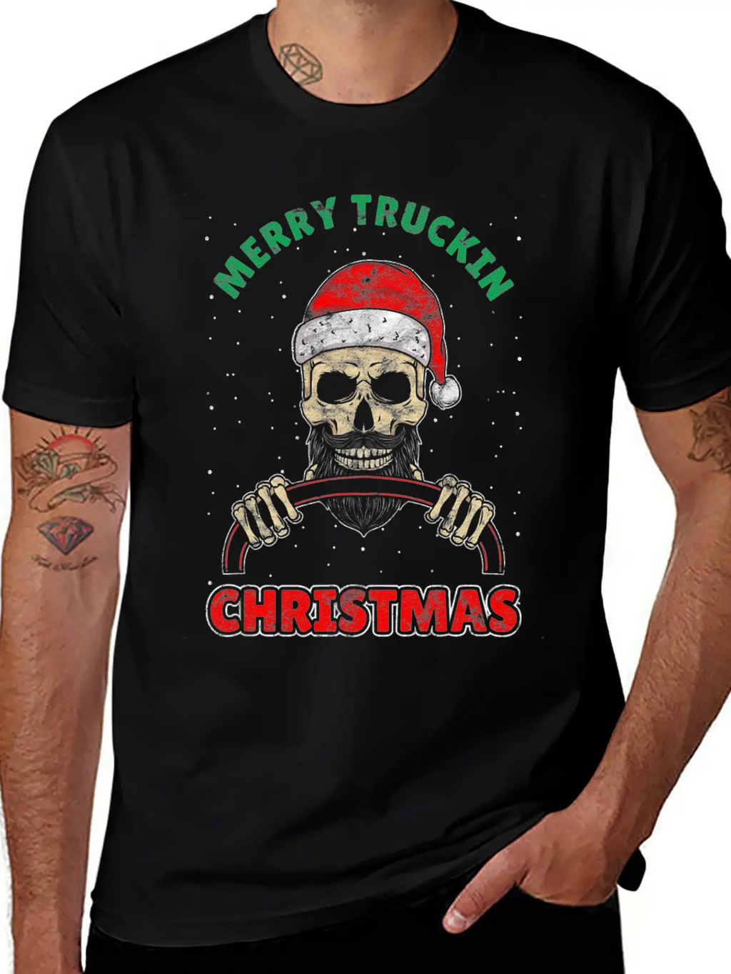 Trucking Christmas Skull Rocker Truck Driver Unisex Casual T-Shirt – Clean Design For Daily Comfort