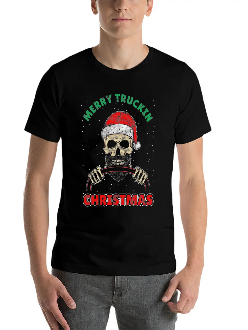 Trucking Christmas Skull Rocker Truck Driver Unisex Casual T-Shirt – Clean Design For Daily Comfort