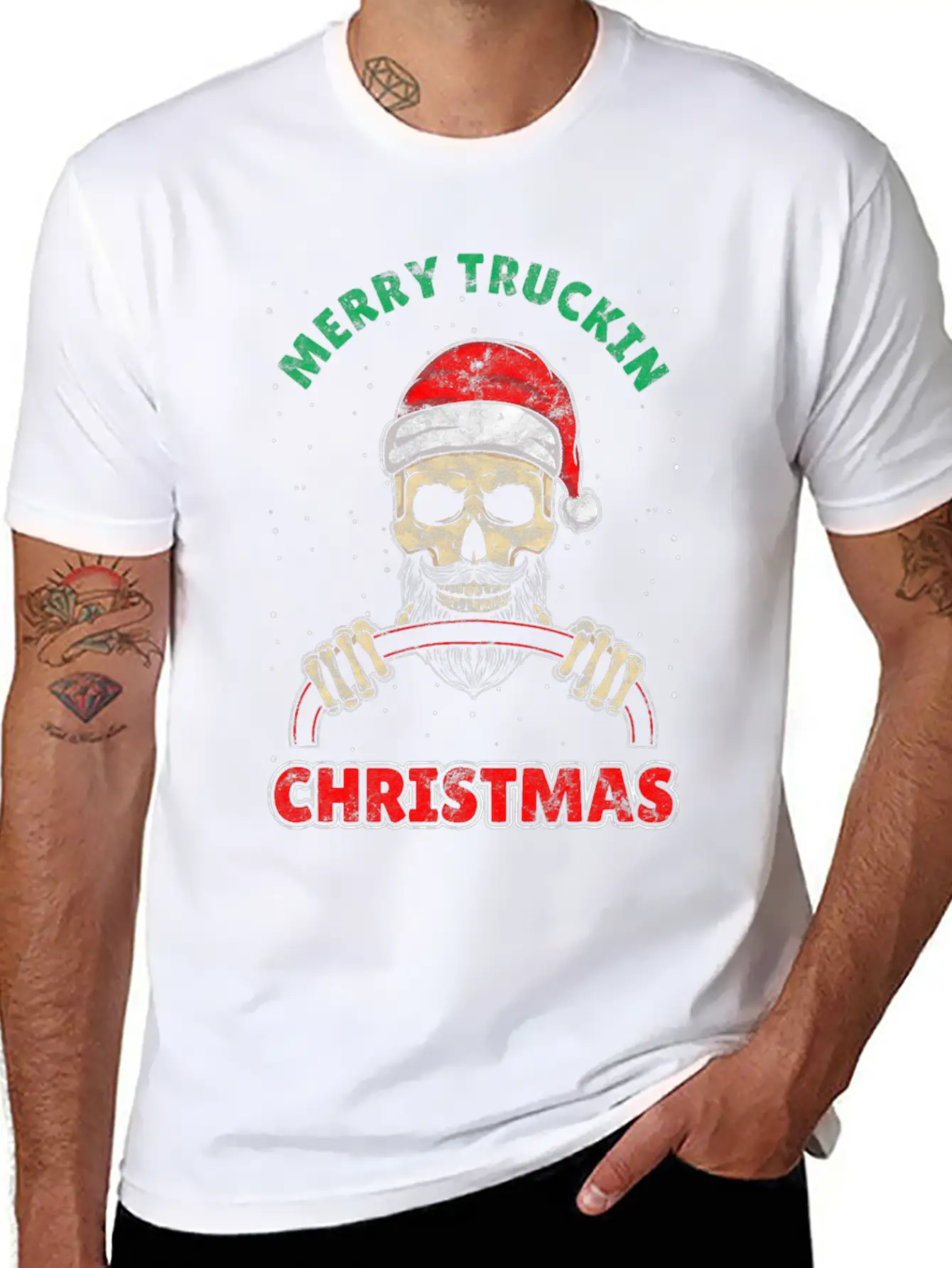 Trucking Christmas Skull Rocker Truck Driver Unisex Casual T-Shirt – Clean Design For Daily Comfort
