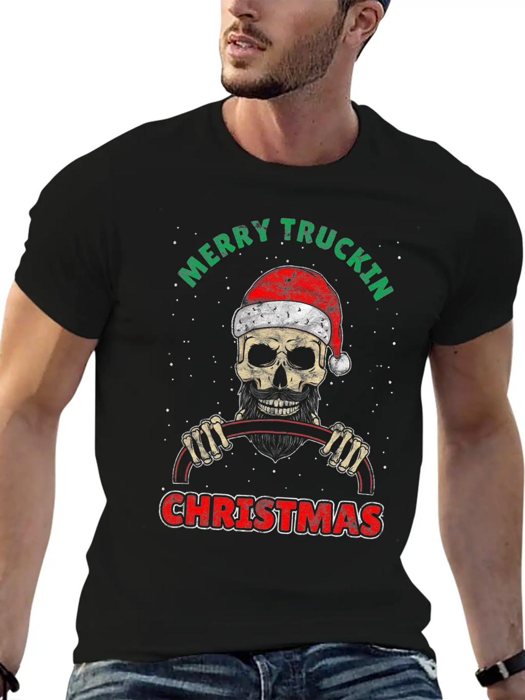 Trucking Christmas Skull Rocker Truck Driver Unisex Casual T-Shirt – Clean Design For Daily Comfort