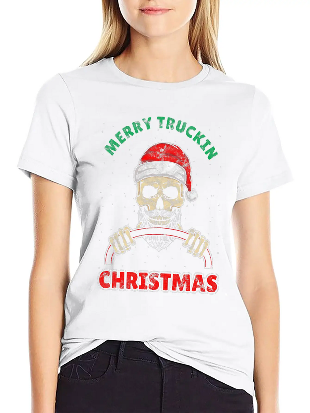 Trucking Christmas Skull Rocker Truck Driver Unisex Casual T-Shirt – Clean Design For Daily Comfort