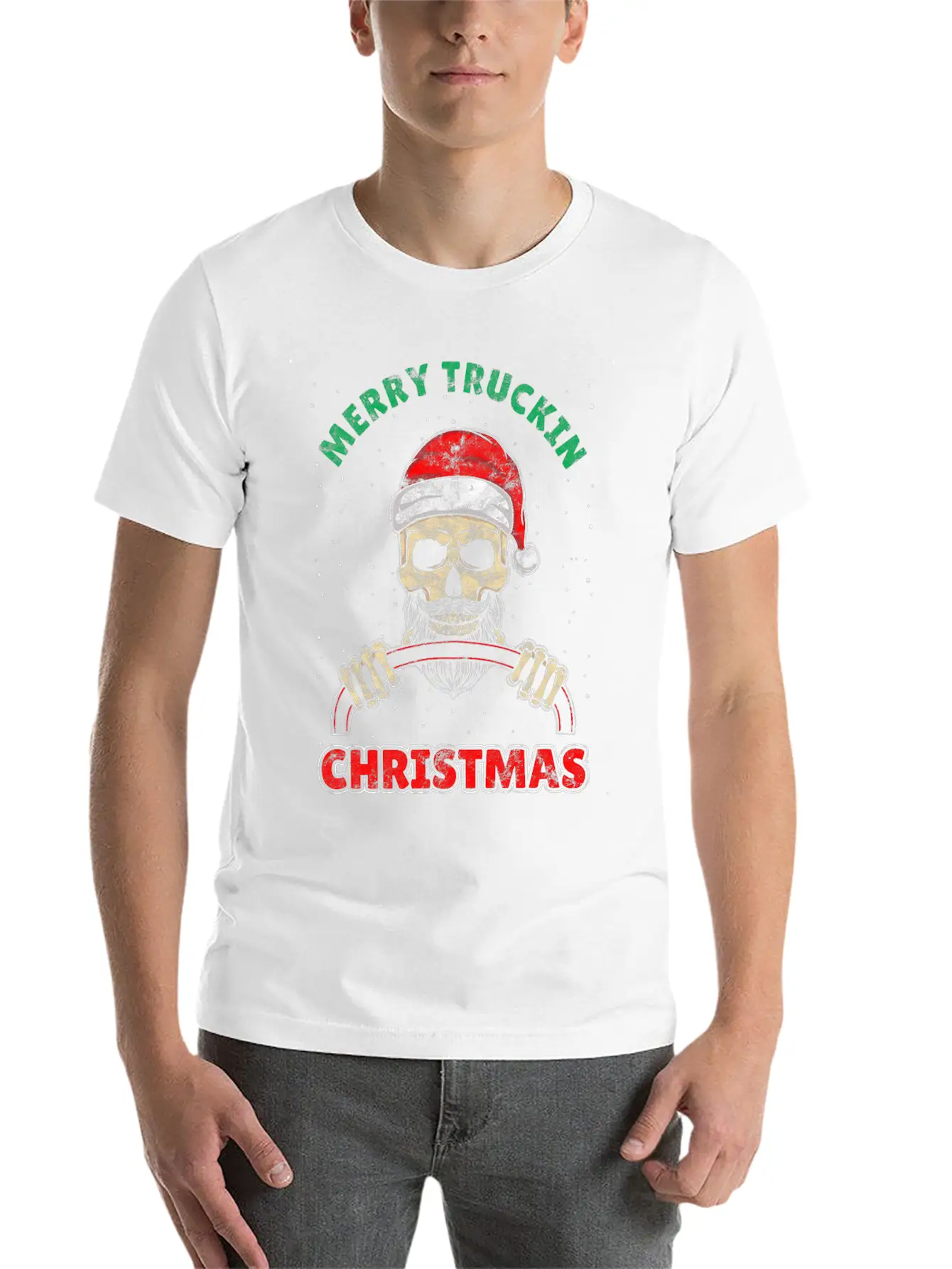 Trucking Christmas Skull Rocker Truck Driver Unisex Casual T-Shirt – Clean Design For Daily Comfort
