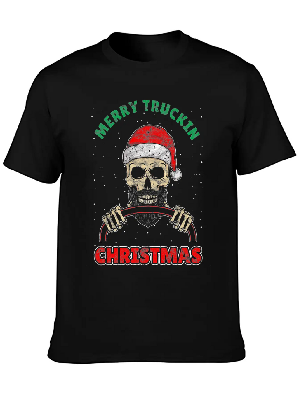Trucking Christmas Skull Rocker Truck Driver Unisex Casual T-Shirt – Clean Design For Daily Comfort