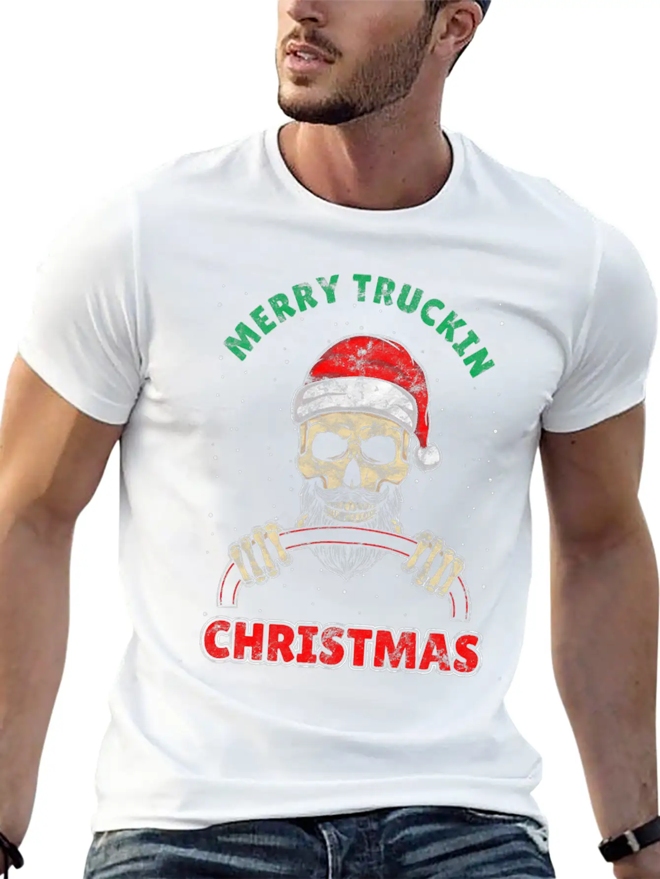 Trucking Christmas Skull Rocker Truck Driver Unisex Casual T-Shirt – Clean Design For Daily Comfort