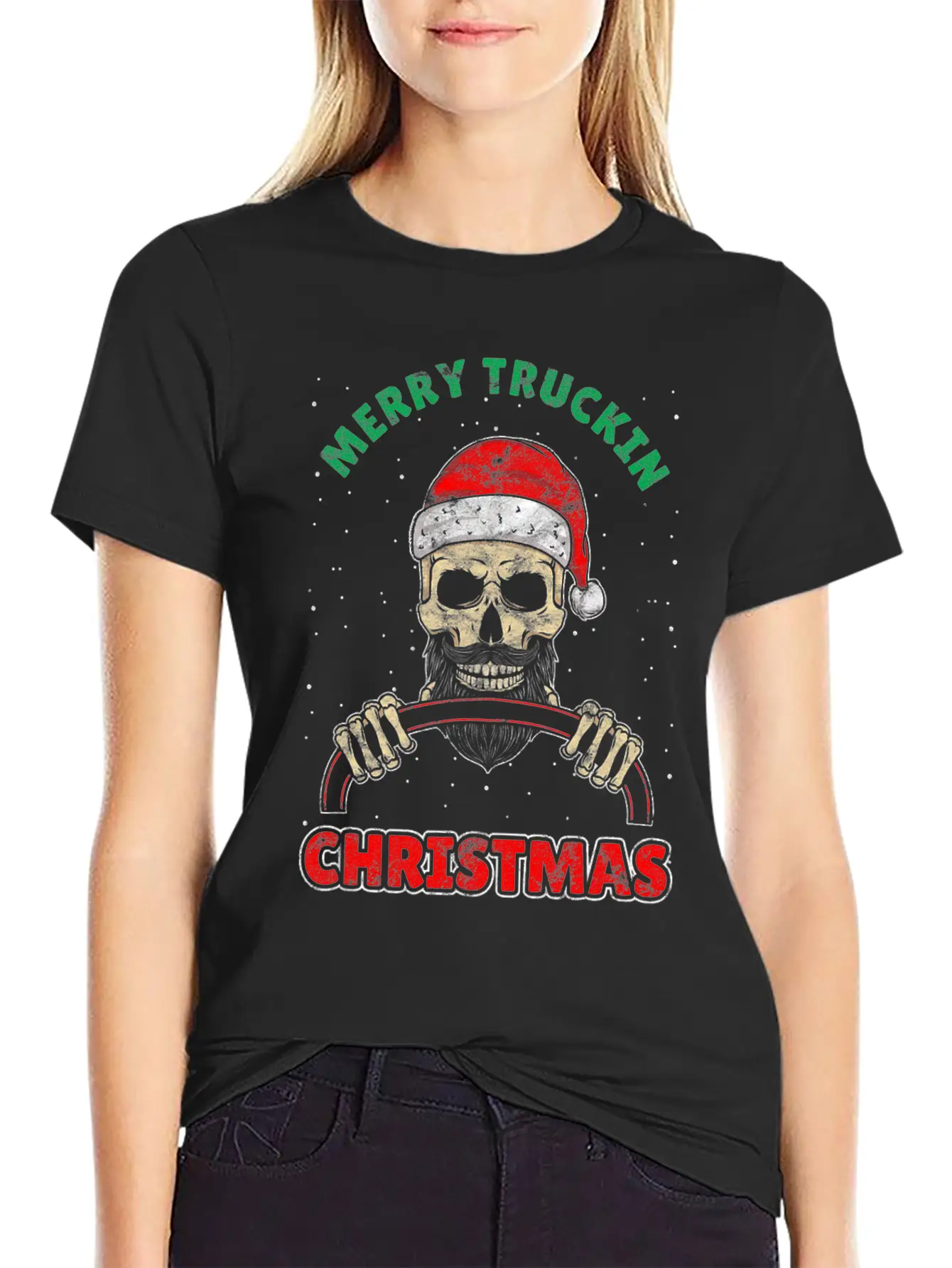 Trucking Christmas Skull Rocker Truck Driver Unisex Casual T-Shirt – Clean Design For Daily Comfort