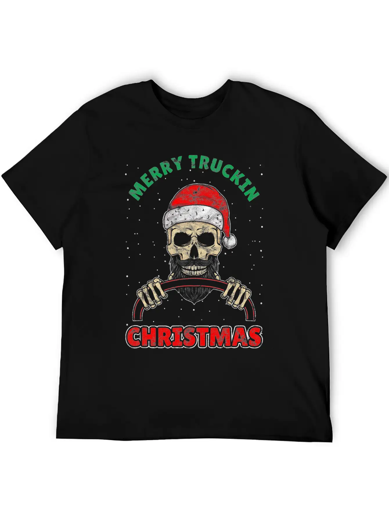 Trucking Christmas Skull Rocker Truck Driver Unisex Casual T-Shirt – Clean Design For Daily Comfort