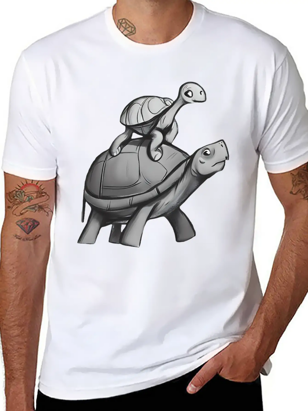 Turtle Rides On Turtle Stylish Everyday T-Shirt – Unisex Basic Cotton Tee