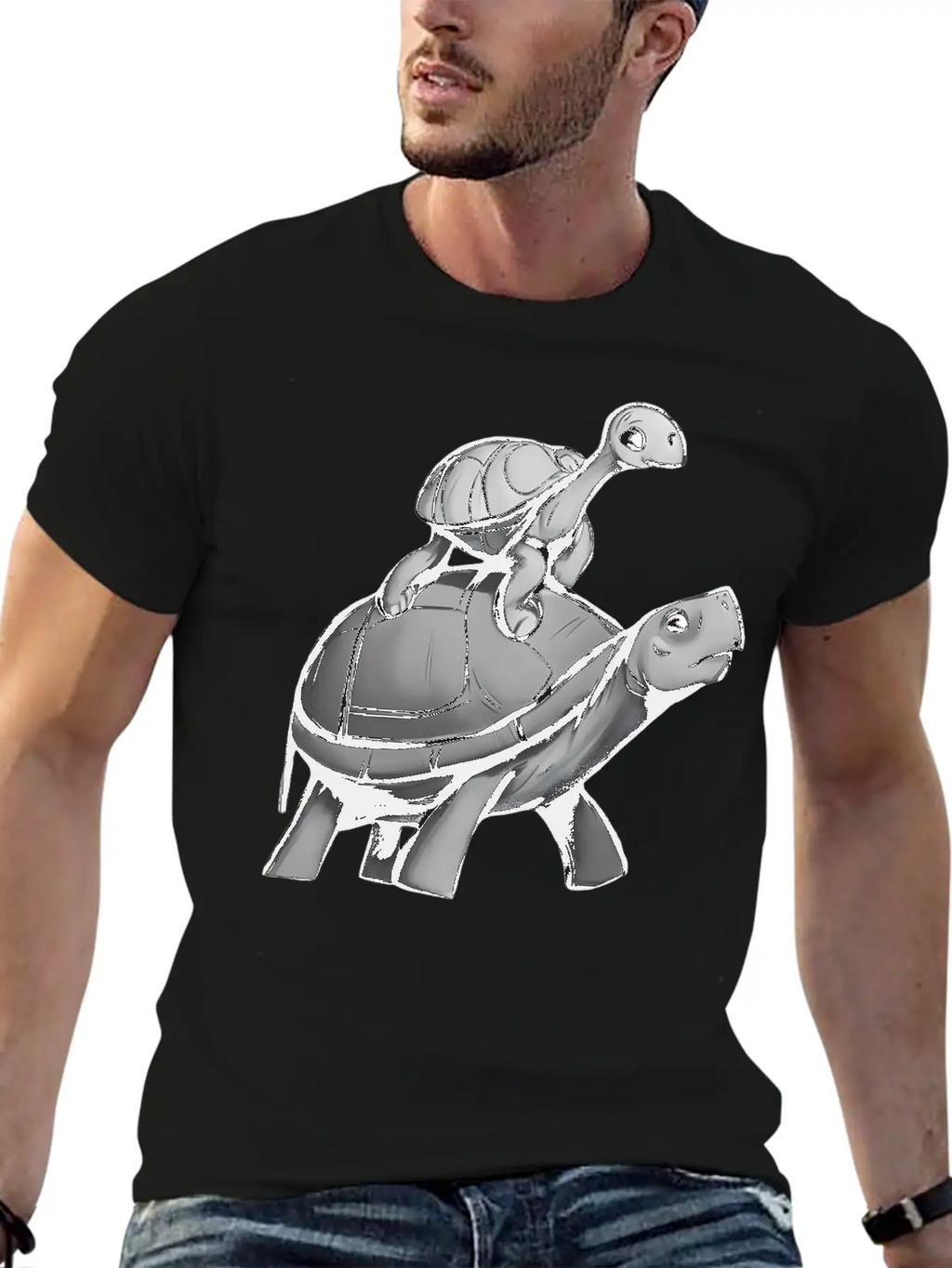 Turtle Rides On Turtle Stylish Everyday T-Shirt – Unisex Basic Cotton Tee