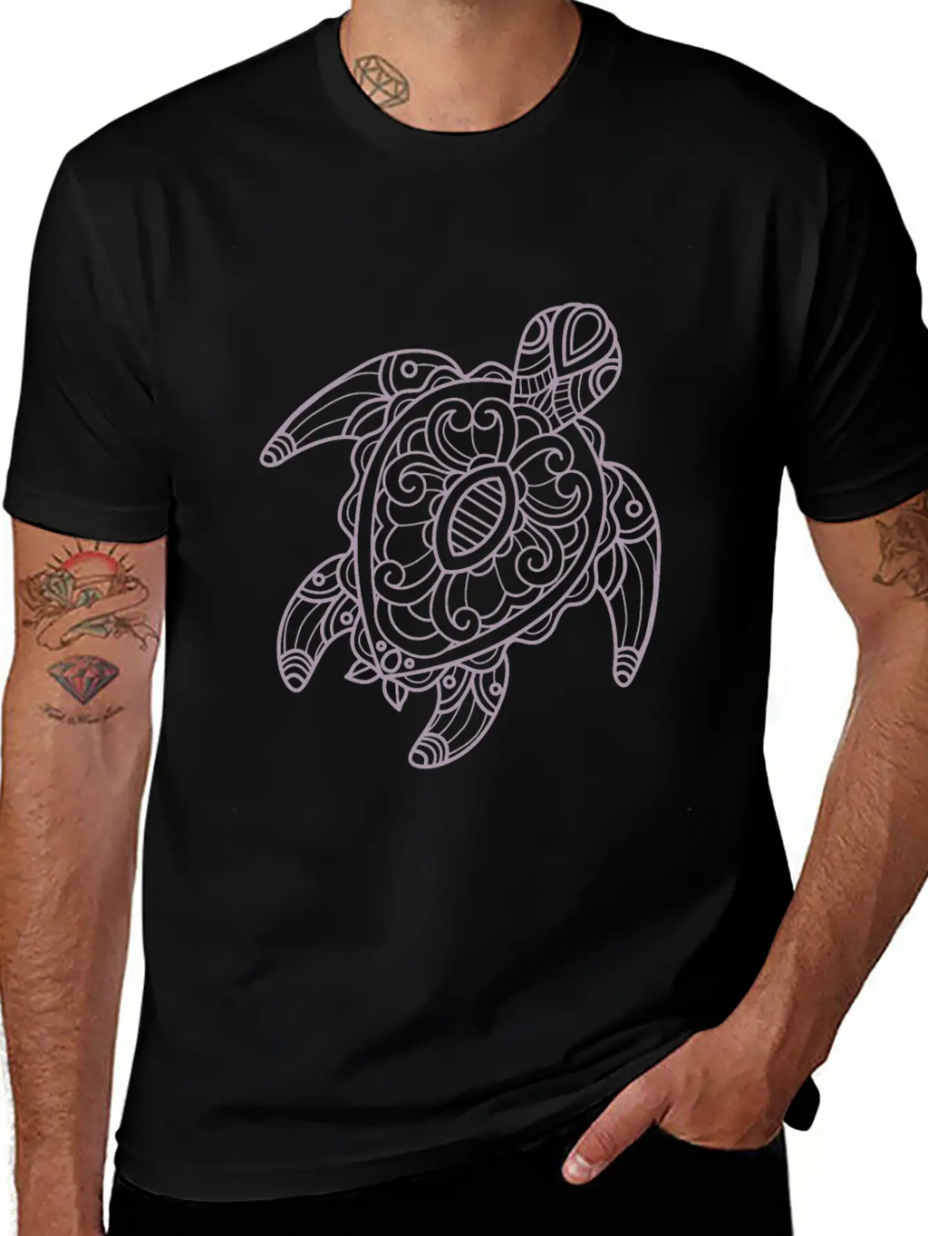 Turtle Tribal Art Drawing Stylish Everyday T-Shirt – Unisex Basic Cotton Tee