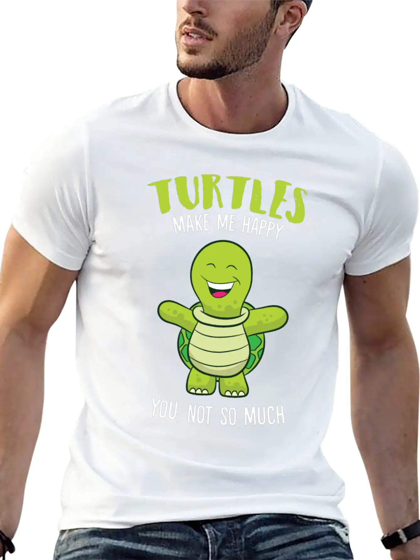 Turtles Make Me Happy Funny Turtle Relaxed Everyday Tee – Lightweight And Durable Cotton