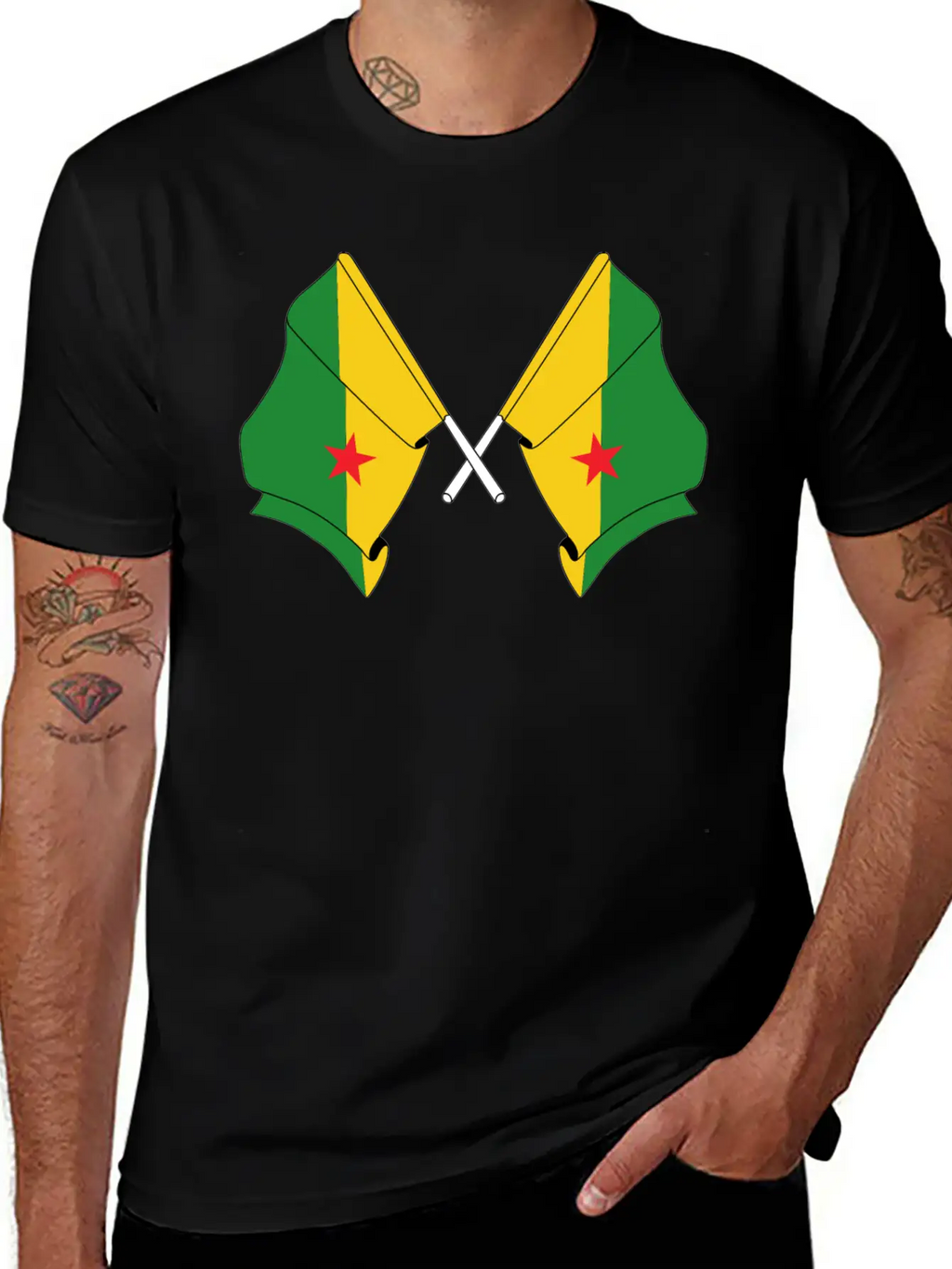 Two Crossed Flags Of French Guiana Relaxed Everyday Tee – Lightweight And Durable Cotton