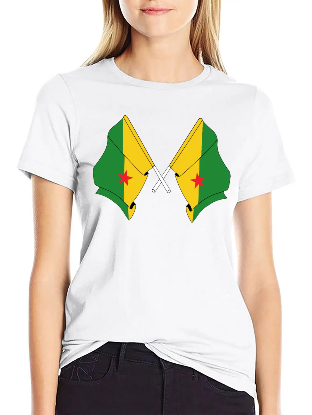 Two Crossed Flags Of French Guiana Relaxed Everyday Tee – Lightweight And Durable Cotton