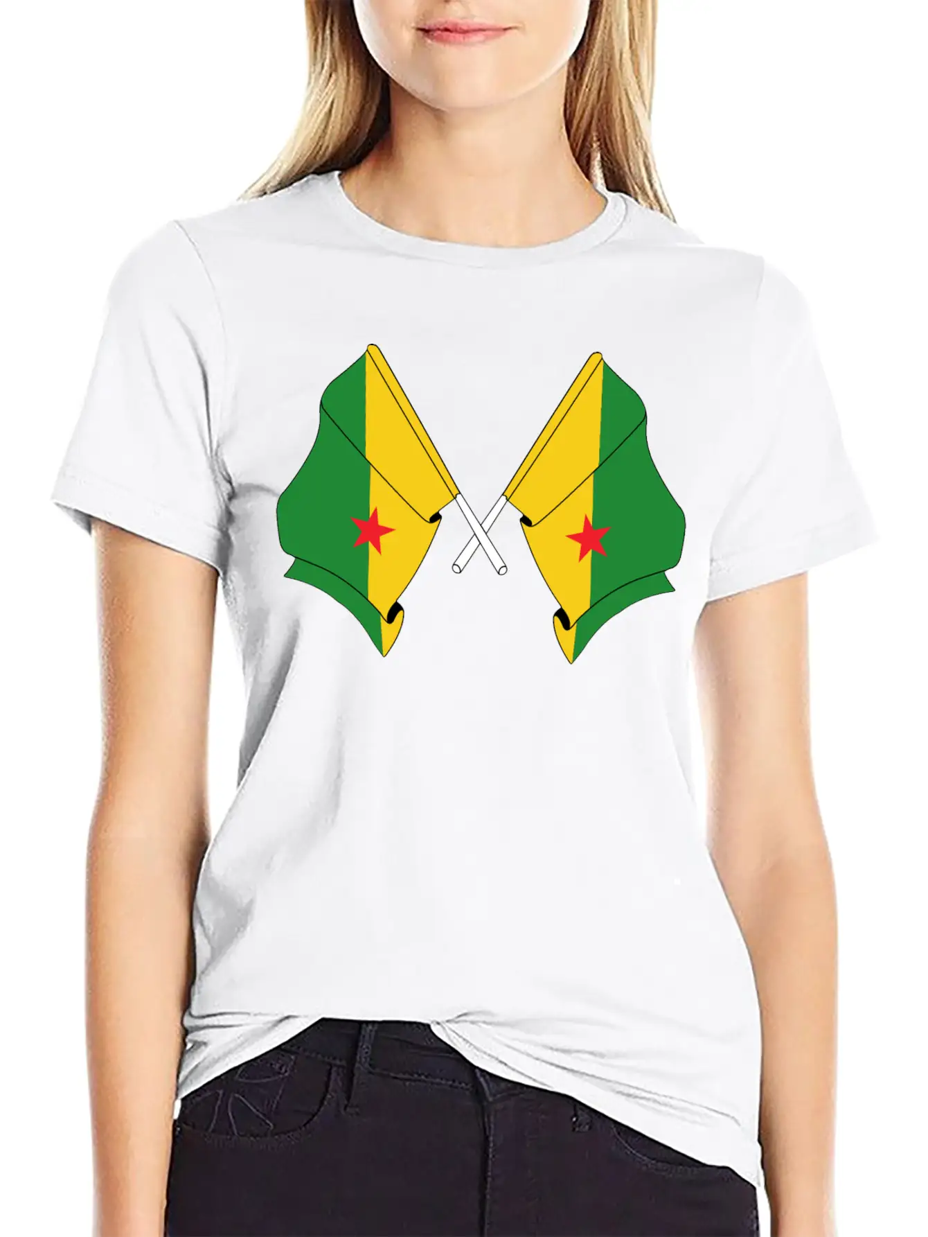 Two Crossed Flags Of French Guiana Relaxed Everyday Tee – Lightweight And Durable Cotton