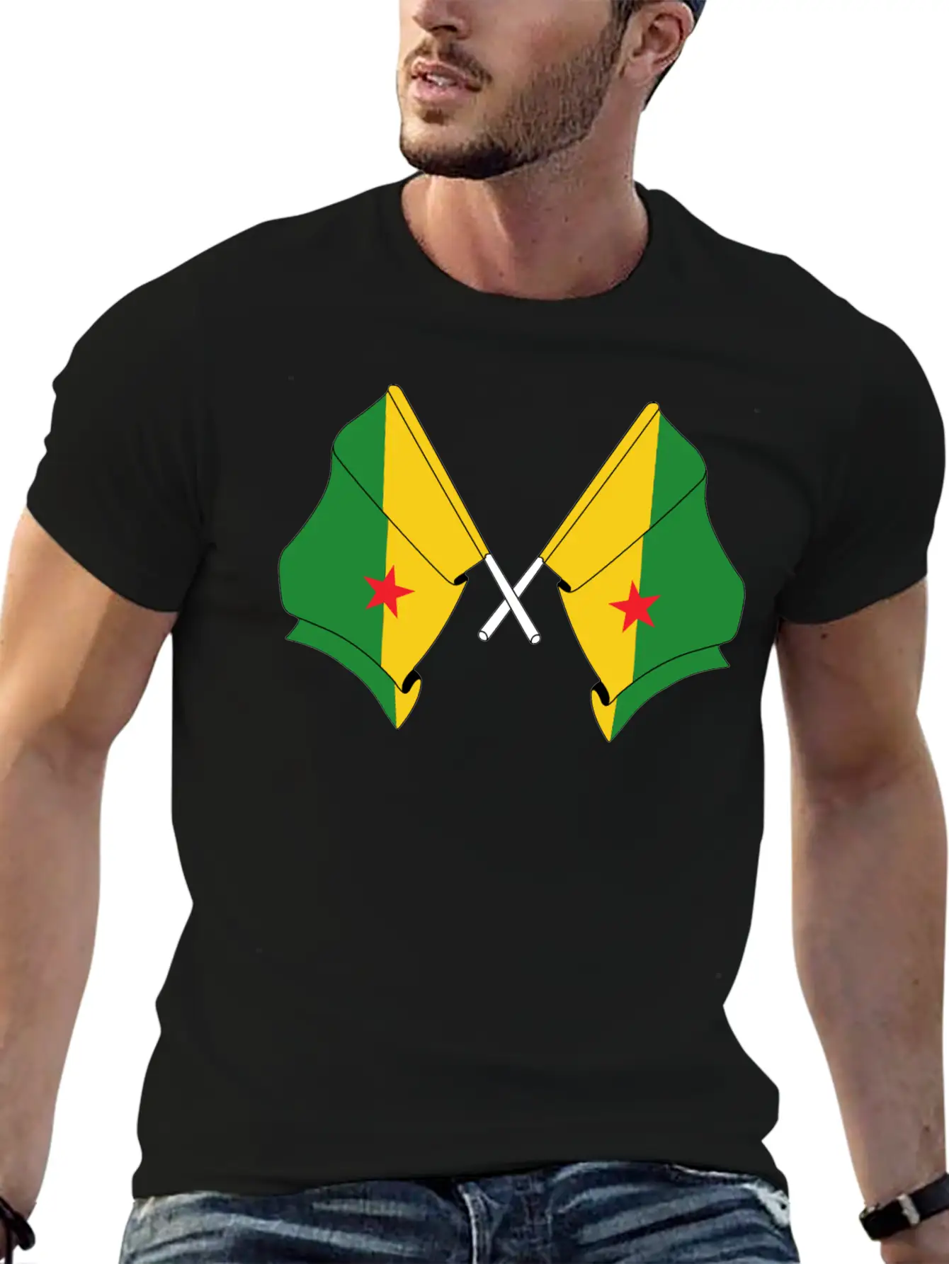 Two Crossed Flags Of French Guiana Relaxed Everyday Tee – Lightweight And Durable Cotton