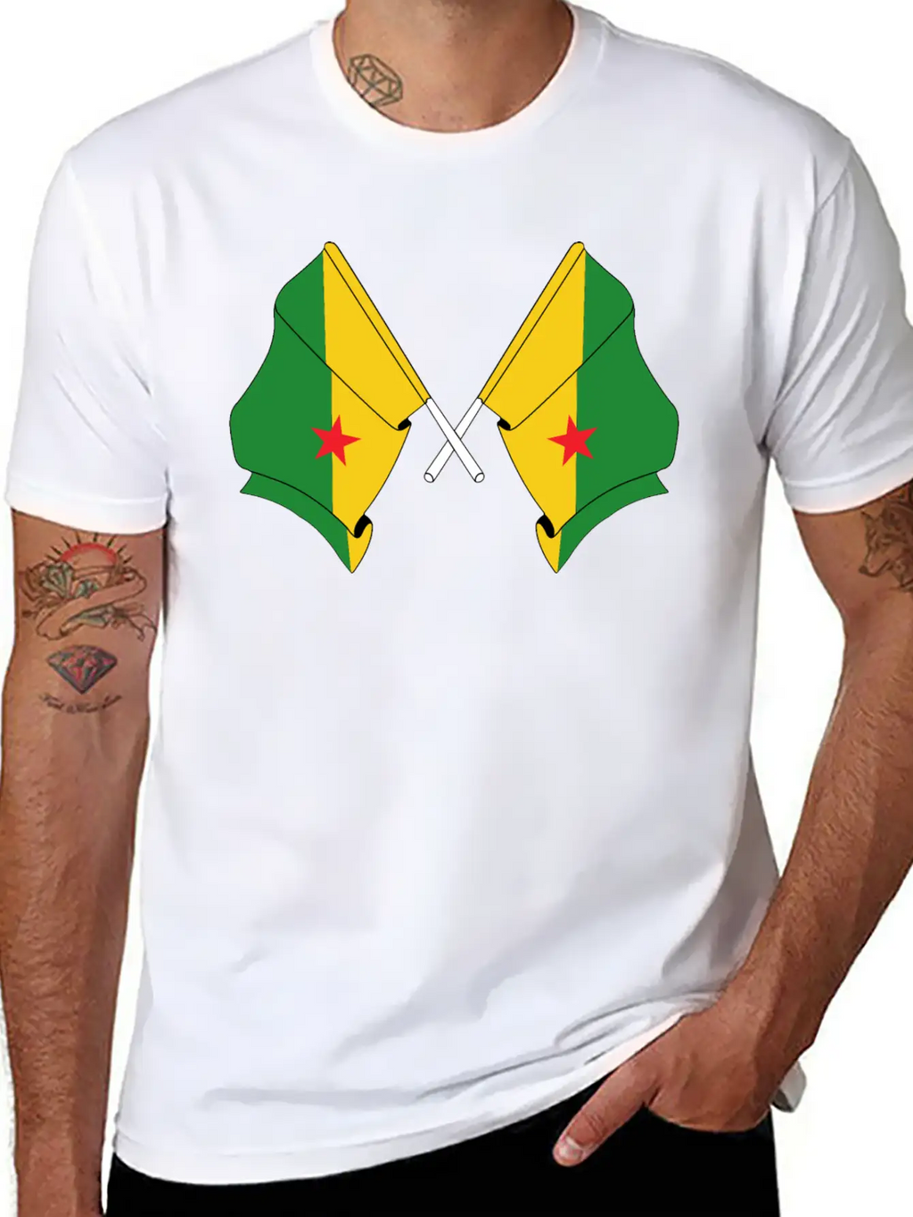 Two Crossed Flags Of French Guiana Relaxed Everyday Tee – Lightweight And Durable Cotton