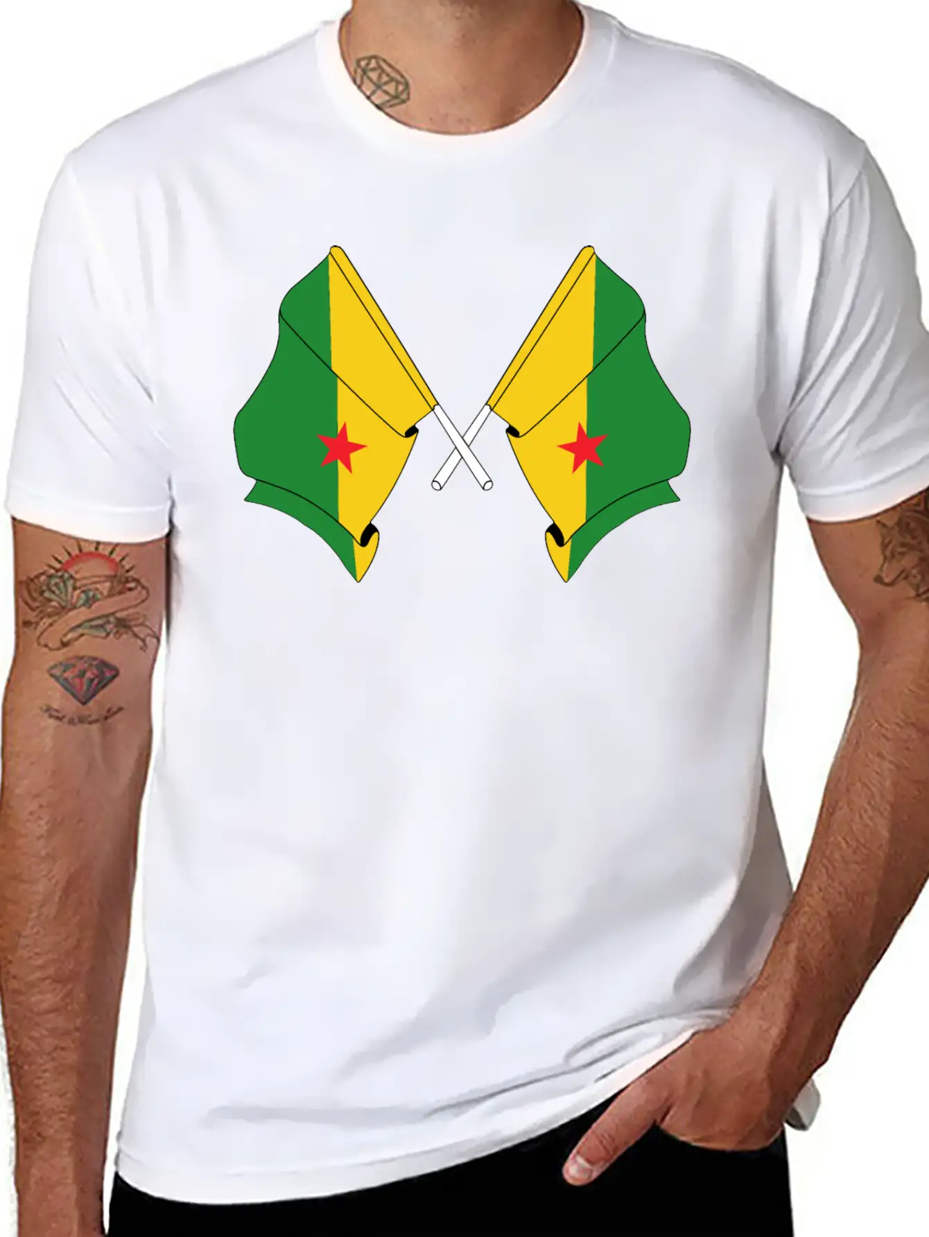 Two Crossed Flags Of French Guiana Relaxed Everyday Tee – Lightweight And Durable Cotton