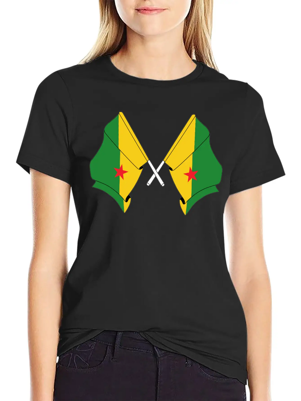 Two Crossed Flags Of French Guiana Relaxed Everyday Tee – Lightweight And Durable Cotton