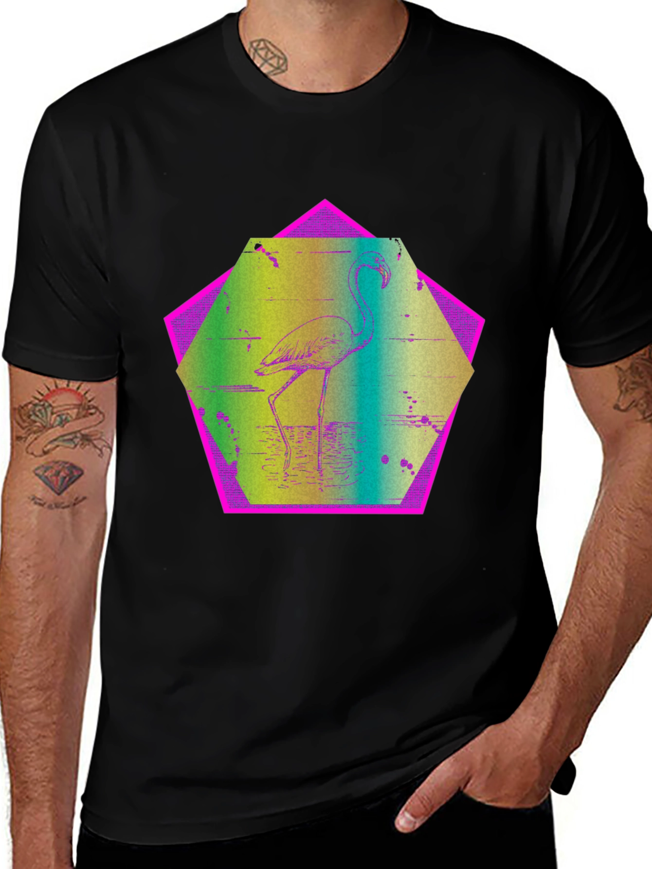 Retro Flamingo T-Shirt - Black Graphic Tee