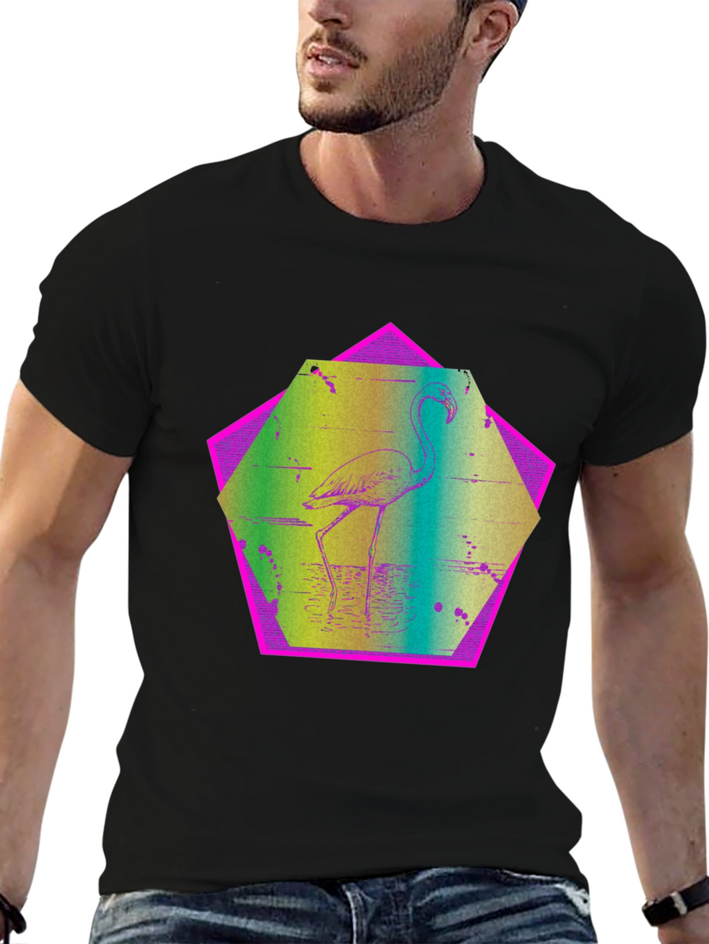 Retro Flamingo T-Shirt - Black Graphic Tee