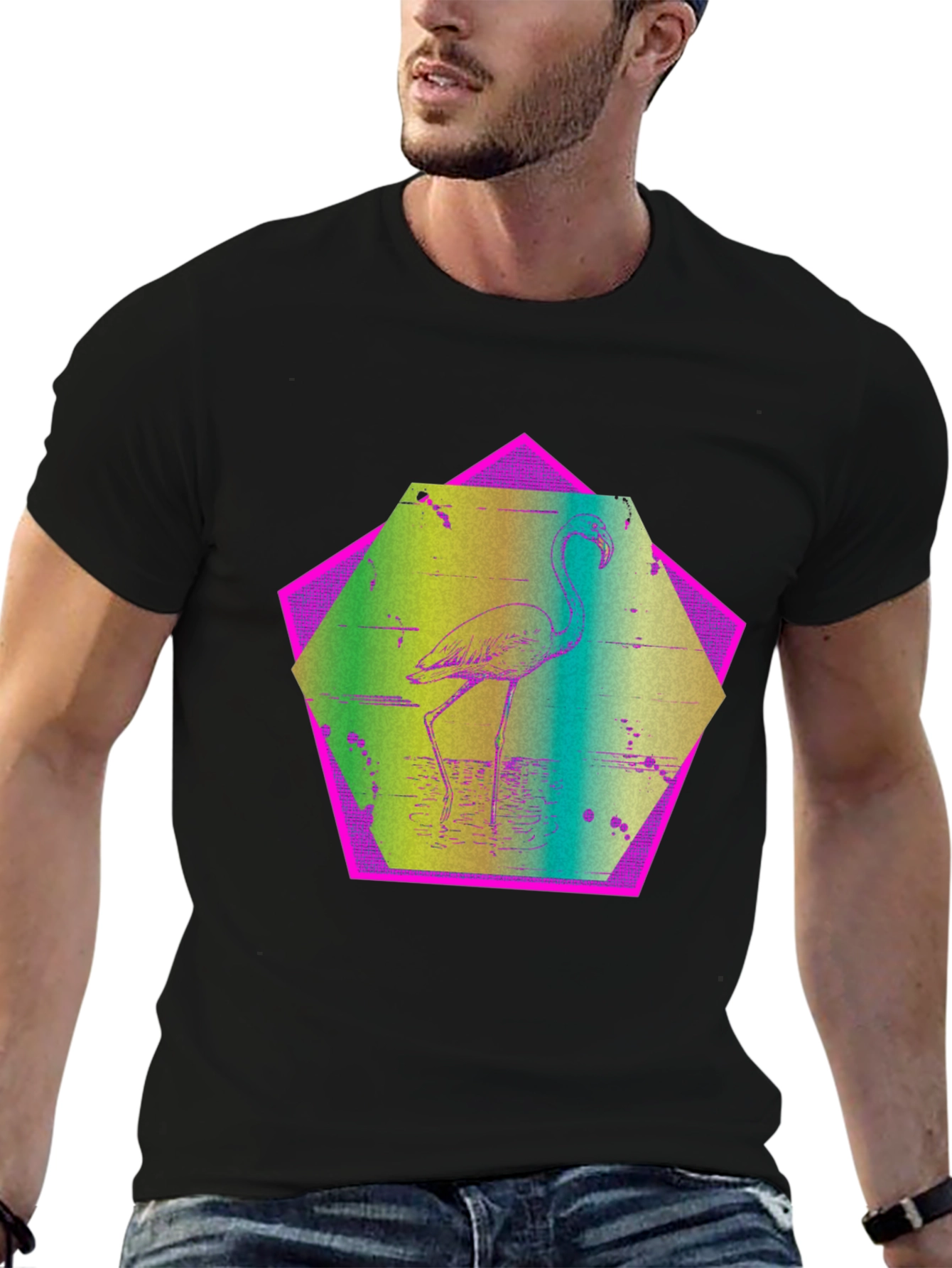 Retro Flamingo T-Shirt - Black Graphic Tee