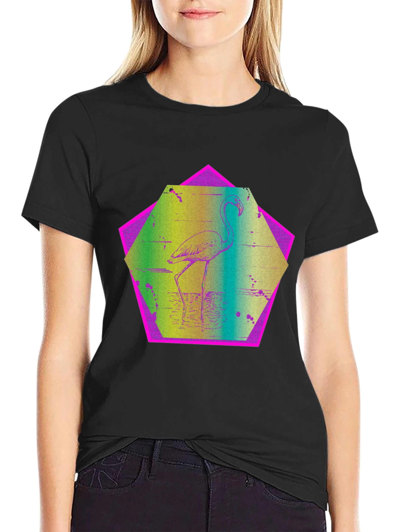 Retro Flamingo T-Shirt - Black Graphic Tee