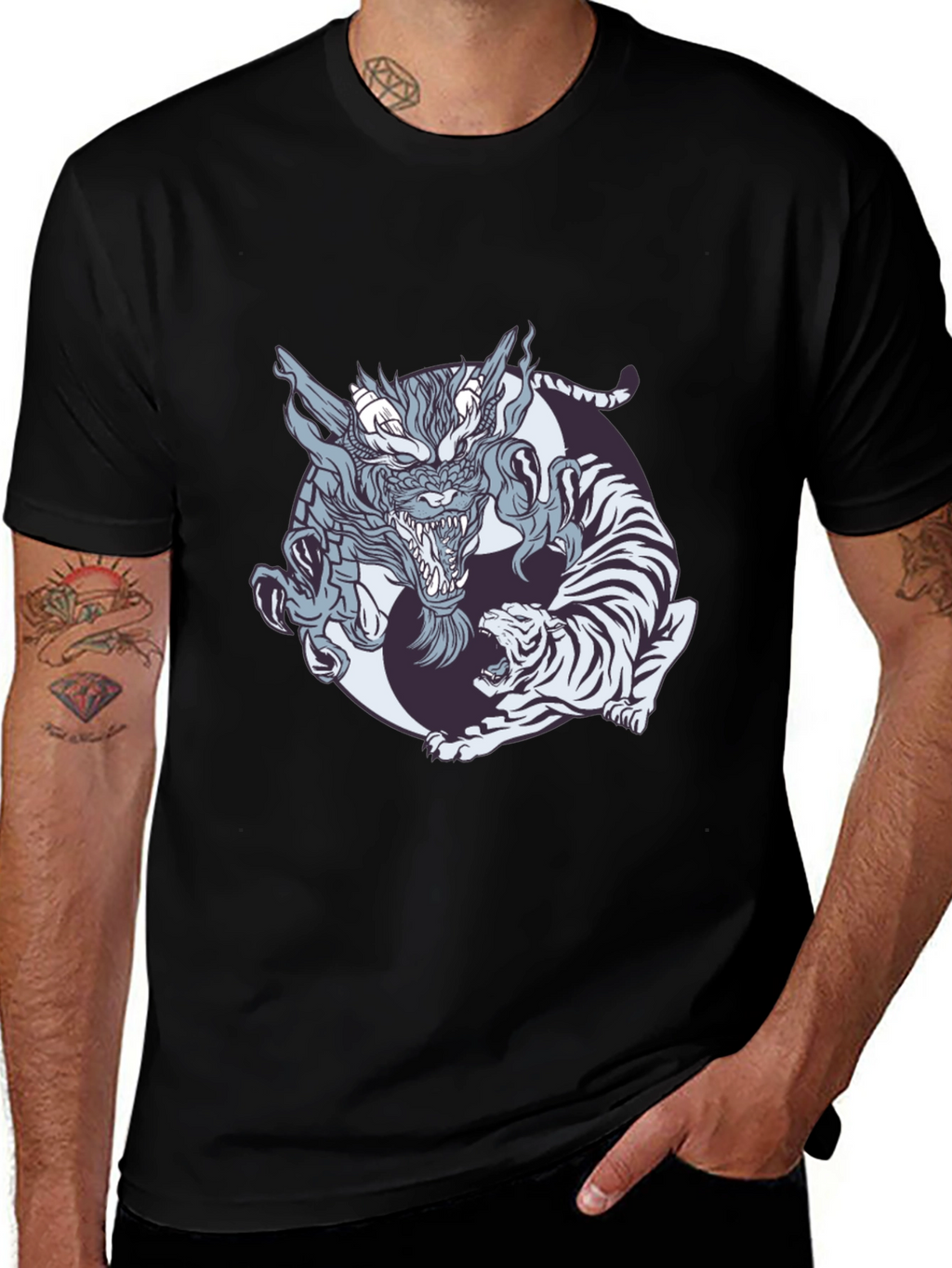 Dragon and Tiger Graphic Tee - Yin Yang Design