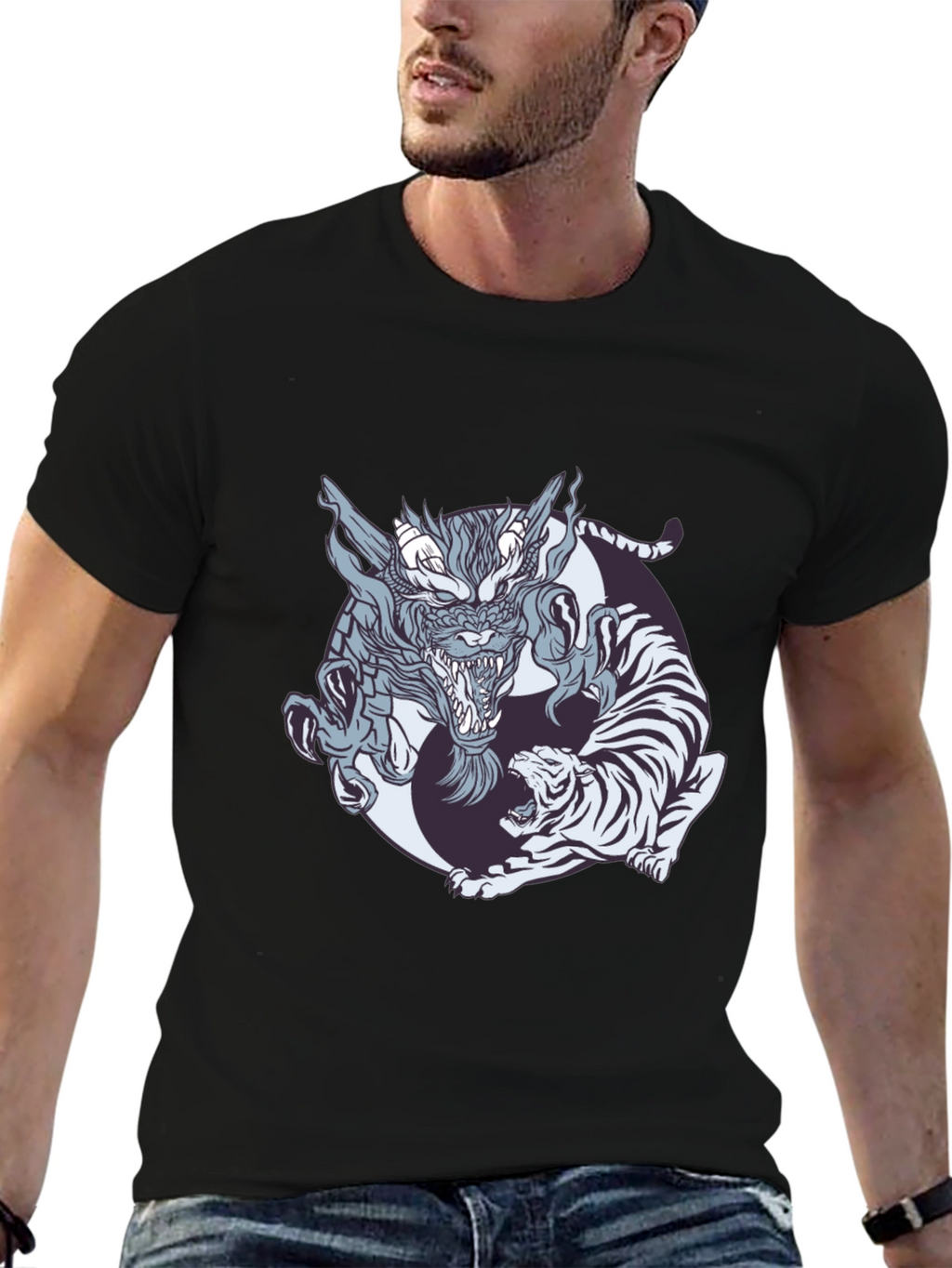 Dragon and Tiger Graphic Tee - Yin Yang Design