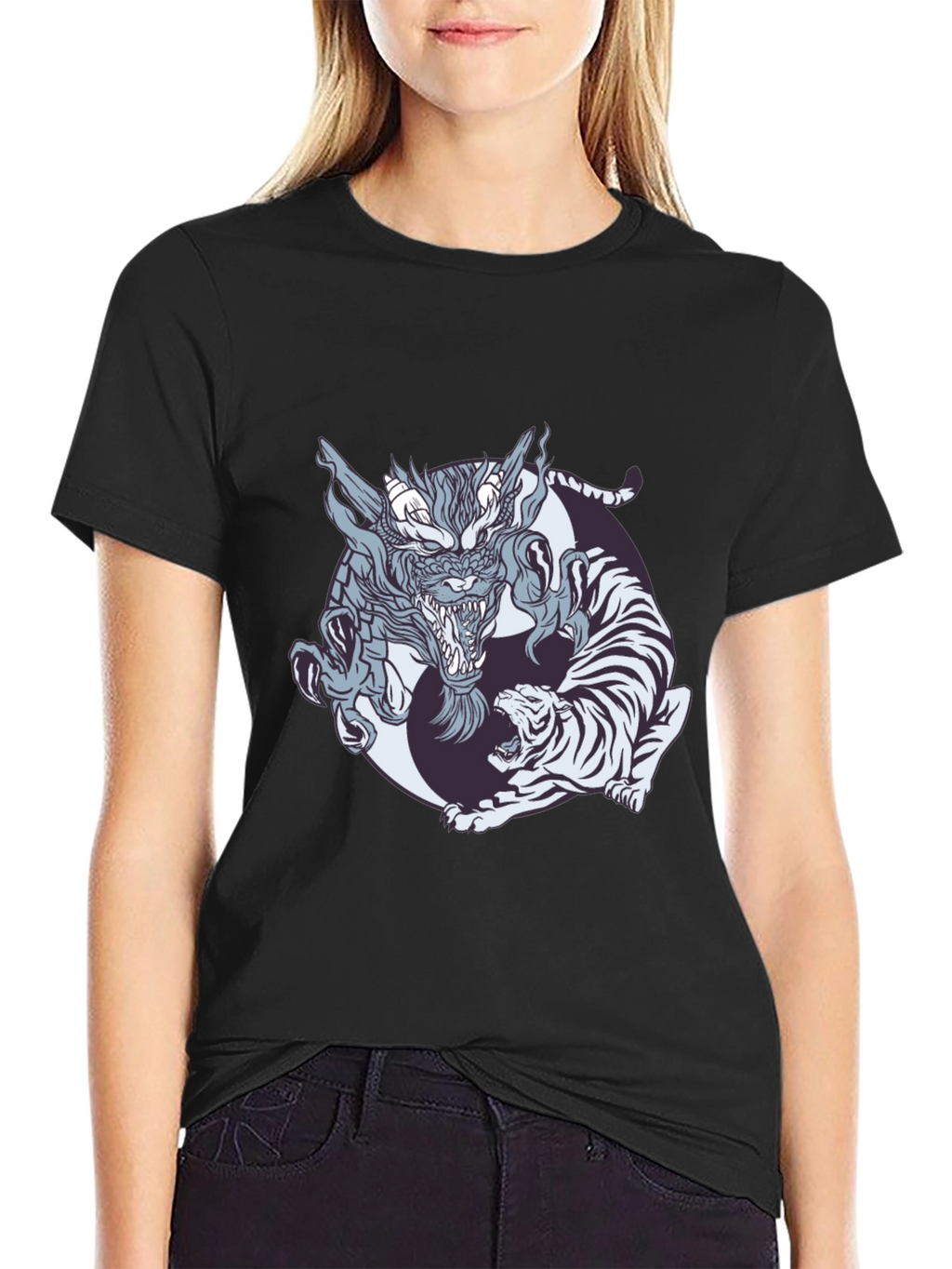 Dragon and Tiger Graphic Tee - Yin Yang Design