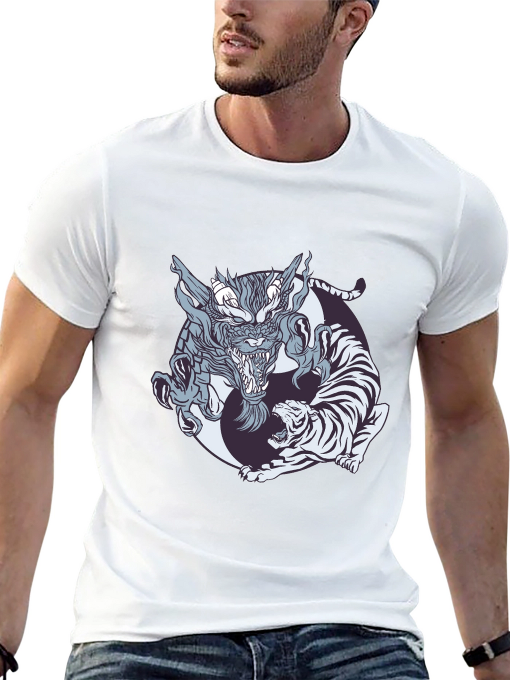 Dragon and Tiger Graphic Tee - Yin Yang Design