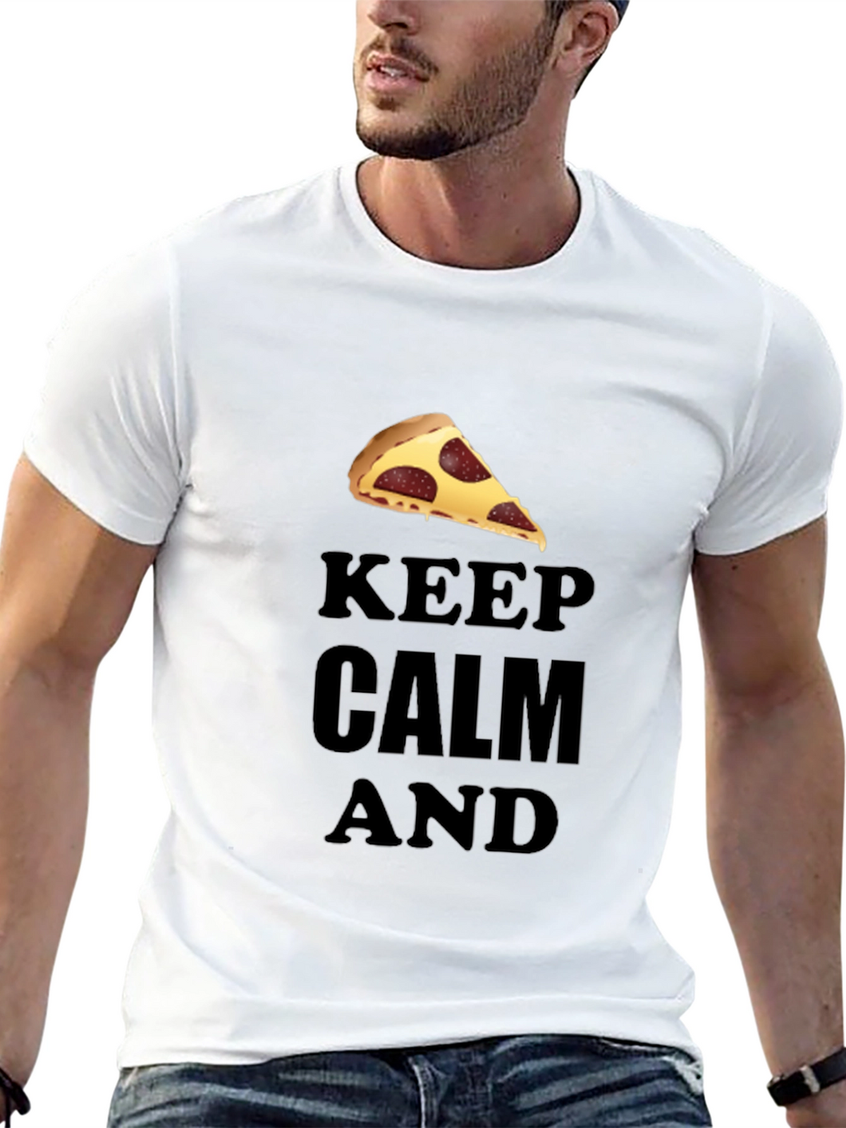Keep Calm & Eat Pizza T-Shirt - Black Crew Neck