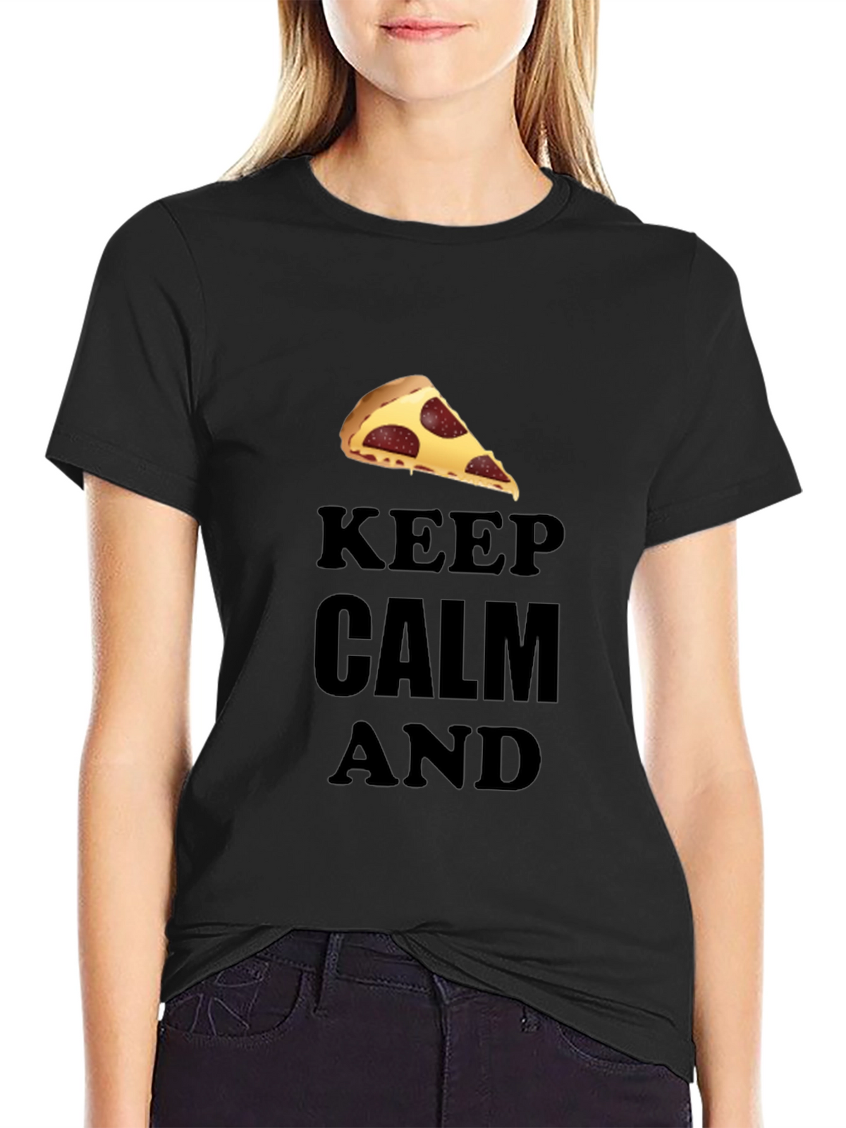 Keep Calm & Eat Pizza T-Shirt - Black Crew Neck