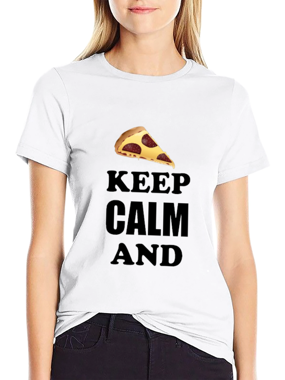 Keep Calm & Eat Pizza T-Shirt - Black Crew Neck