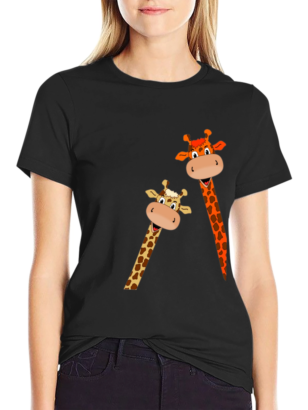 Giraffe Graphic Print Black T-Shirt