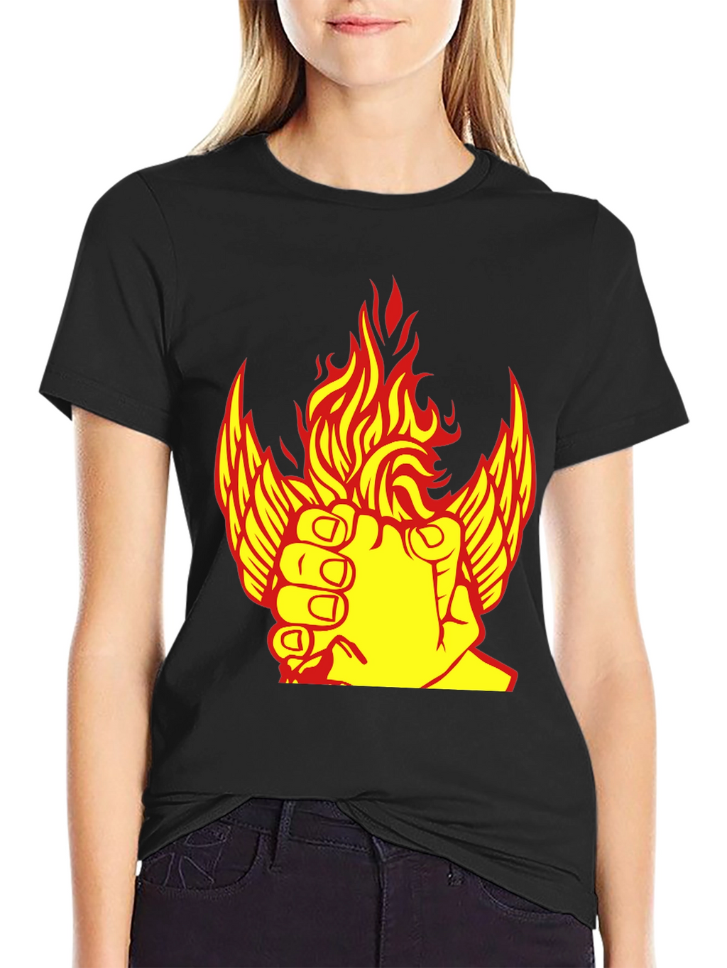 Fiery Winged Fist Graphic Tee - Bold Statement Shirt
