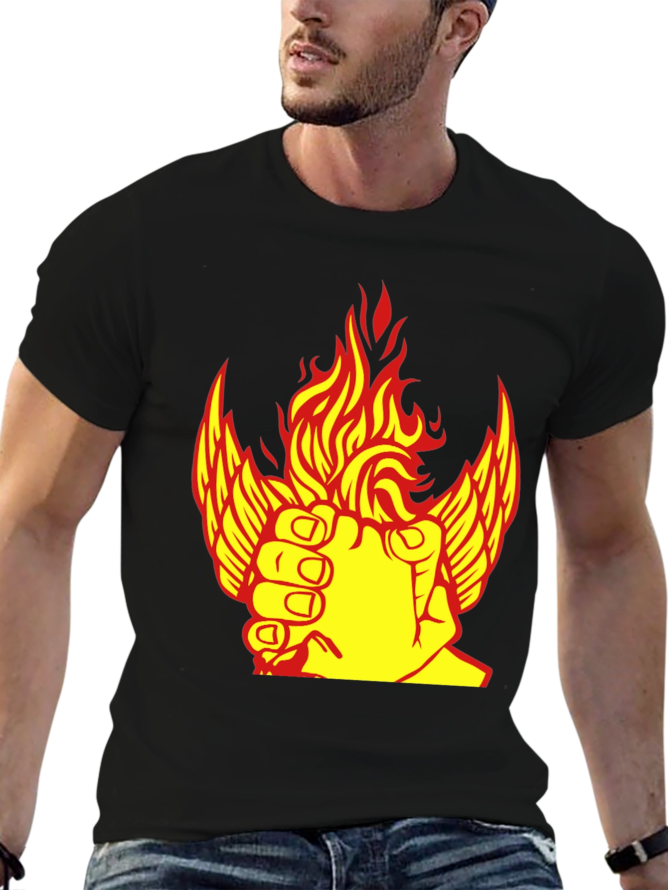 Fiery Winged Fist Graphic Tee - Bold Statement Shirt