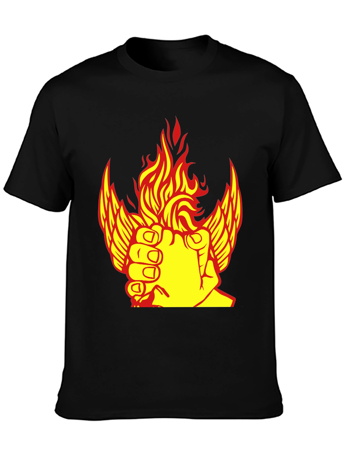 Fiery Winged Fist Graphic Tee - Bold Statement Shirt