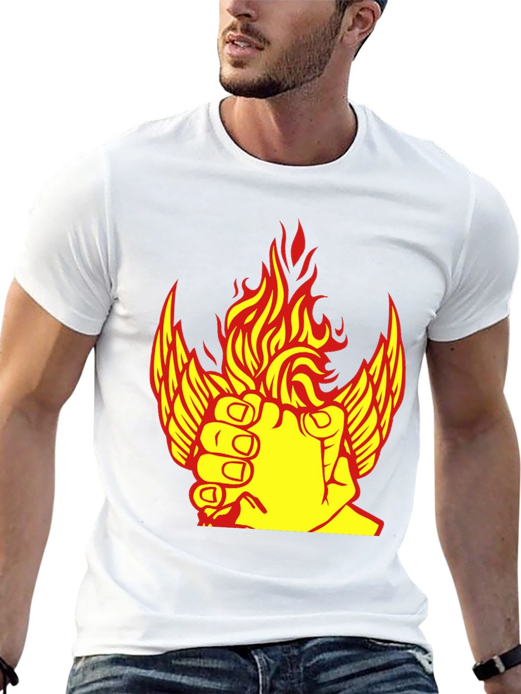 Fiery Winged Fist Graphic Tee - Bold Statement Shirt