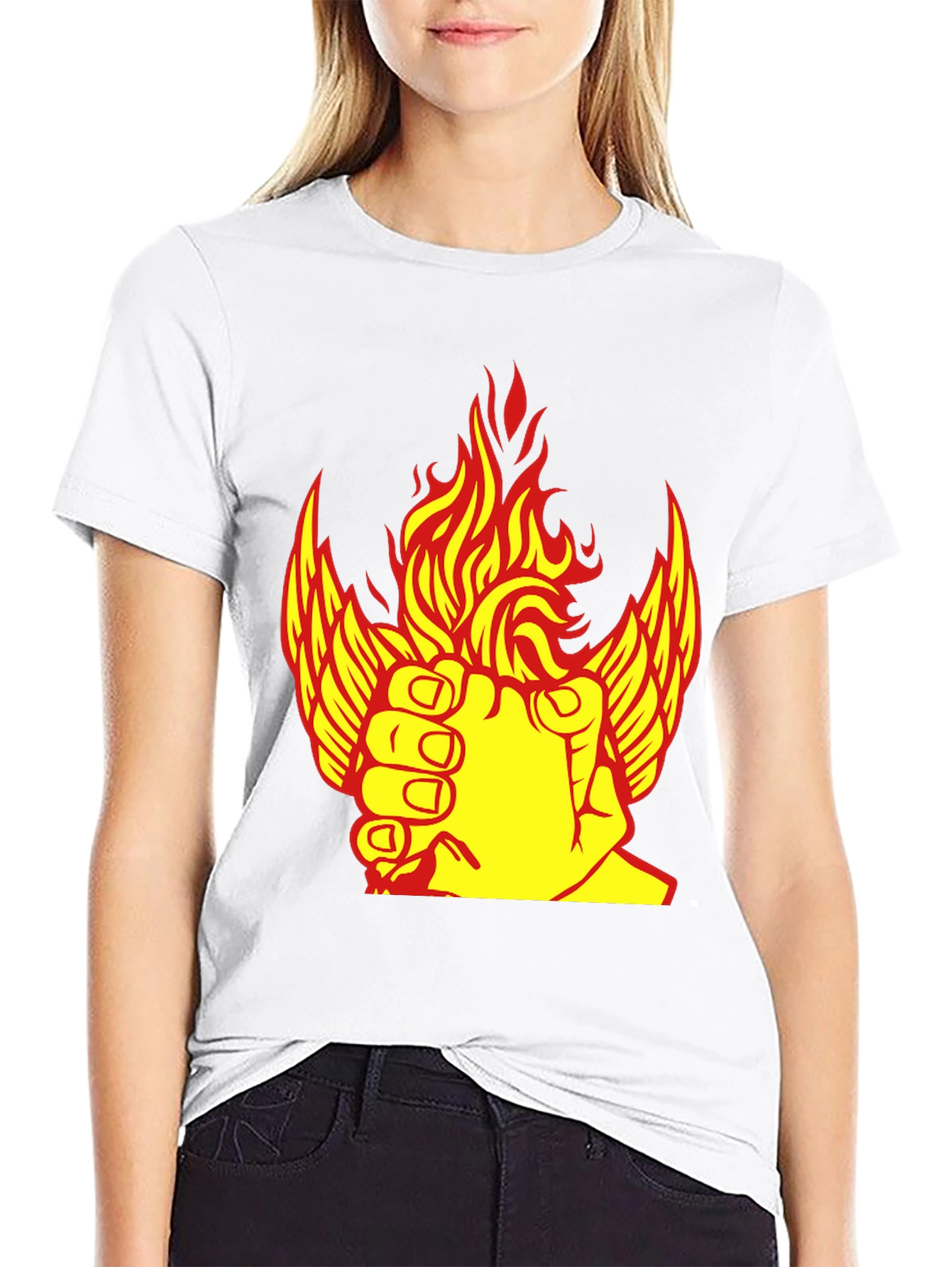 Fiery Winged Fist Graphic Tee - Bold Statement Shirt
