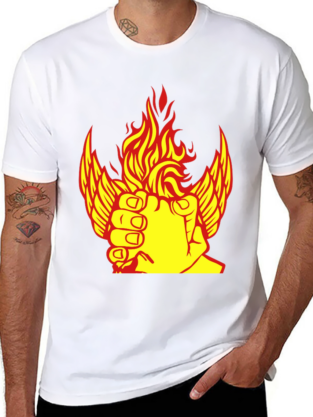 Fiery Winged Fist Graphic Tee - Bold Statement Shirt