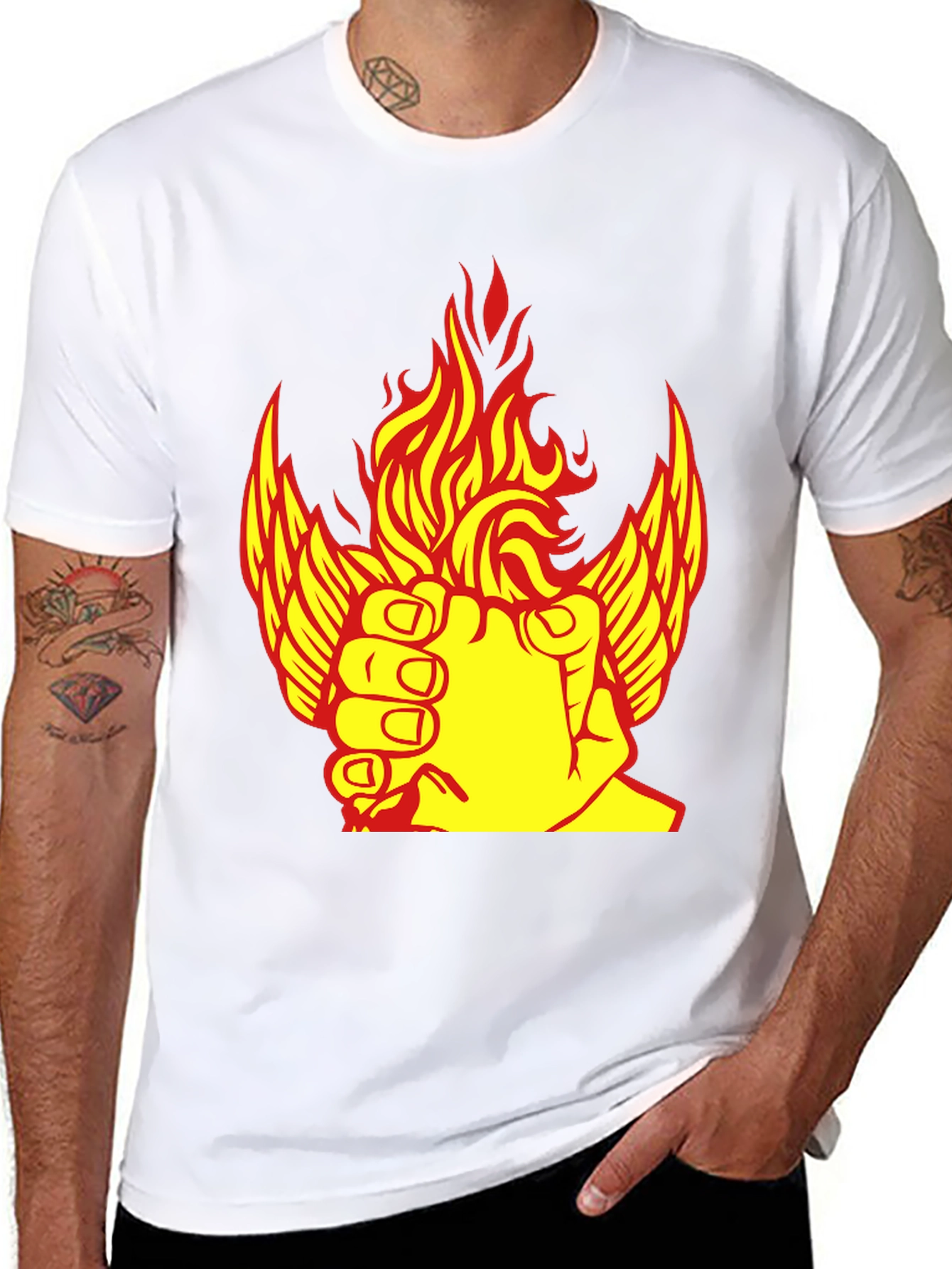 Fiery Winged Fist Graphic Tee - Bold Statement Shirt