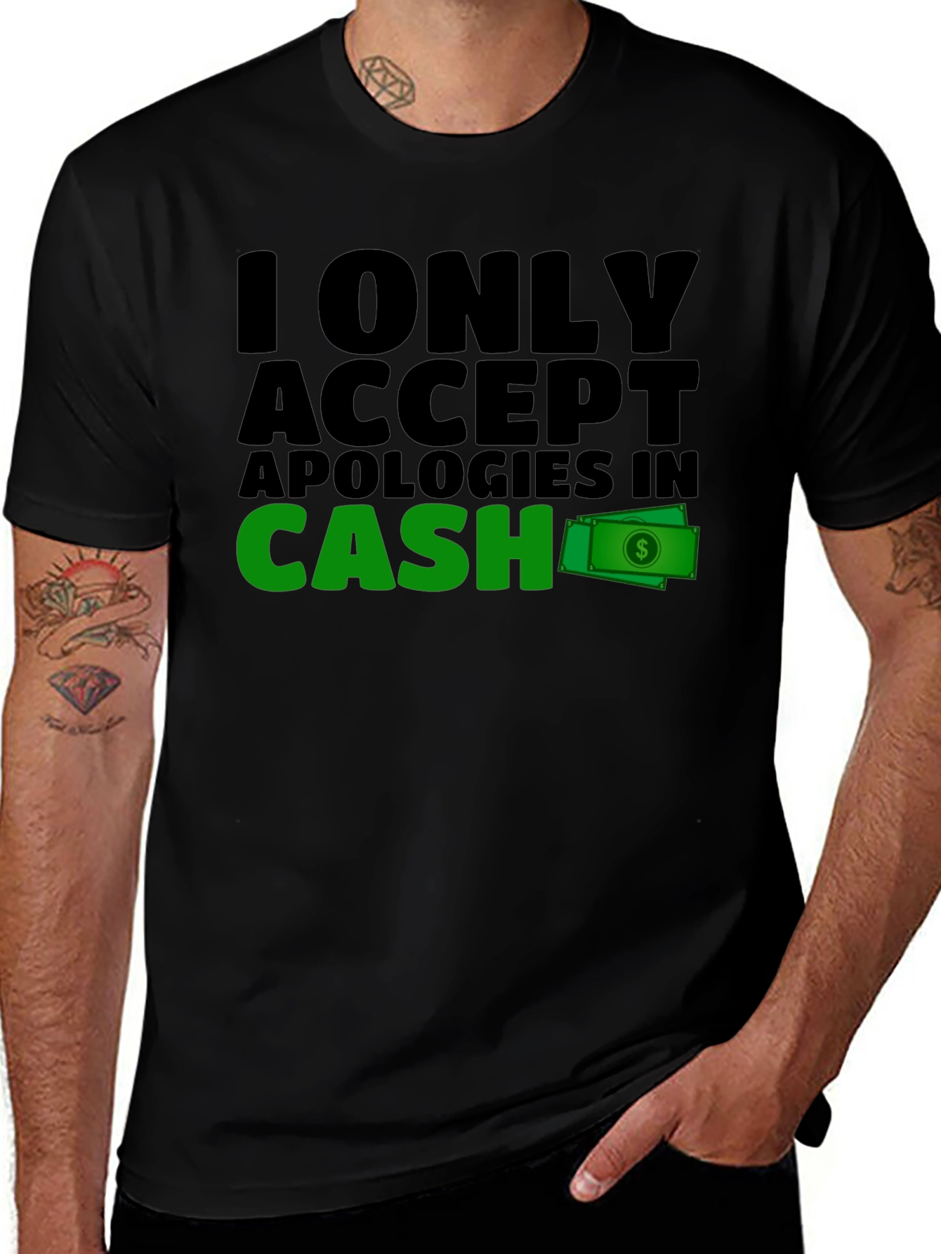 Cash Apology T-Shirt - Mens Black Tee