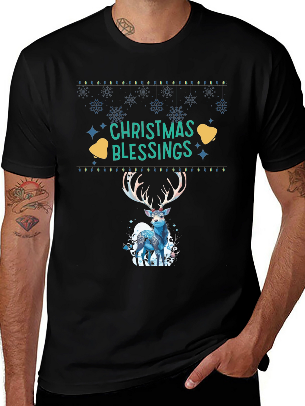 Christmas Blessings Deer Graphic Tee - Holiday Style